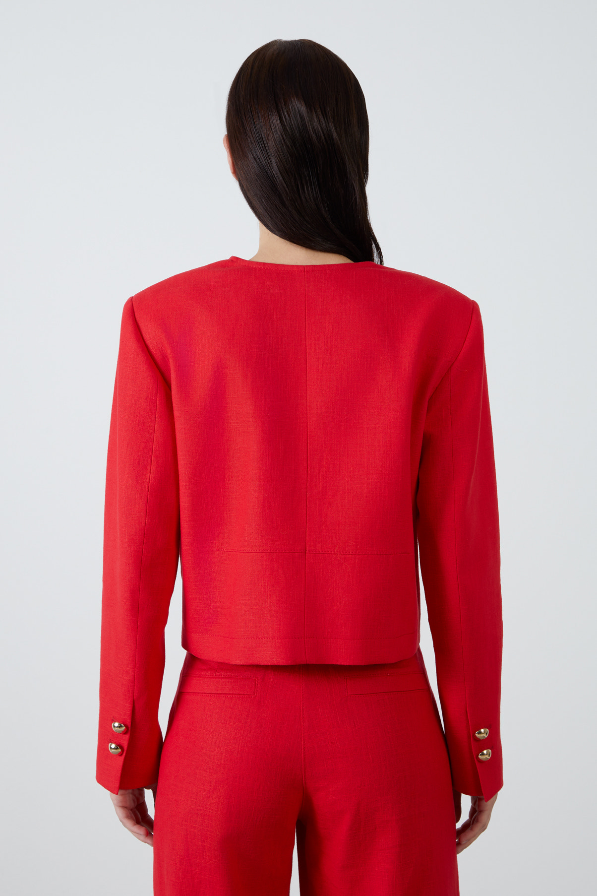 Düğmeli Kutu Form Keten Ceket