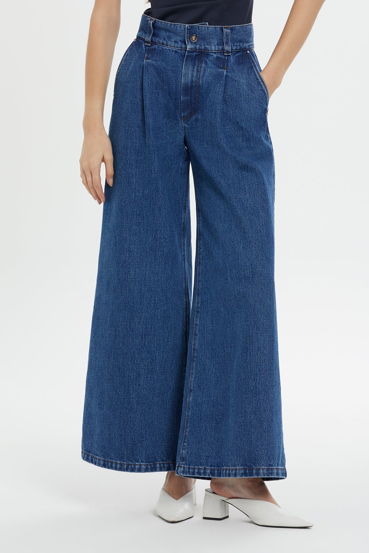 Klasik Palazzo Denim Pantolon
