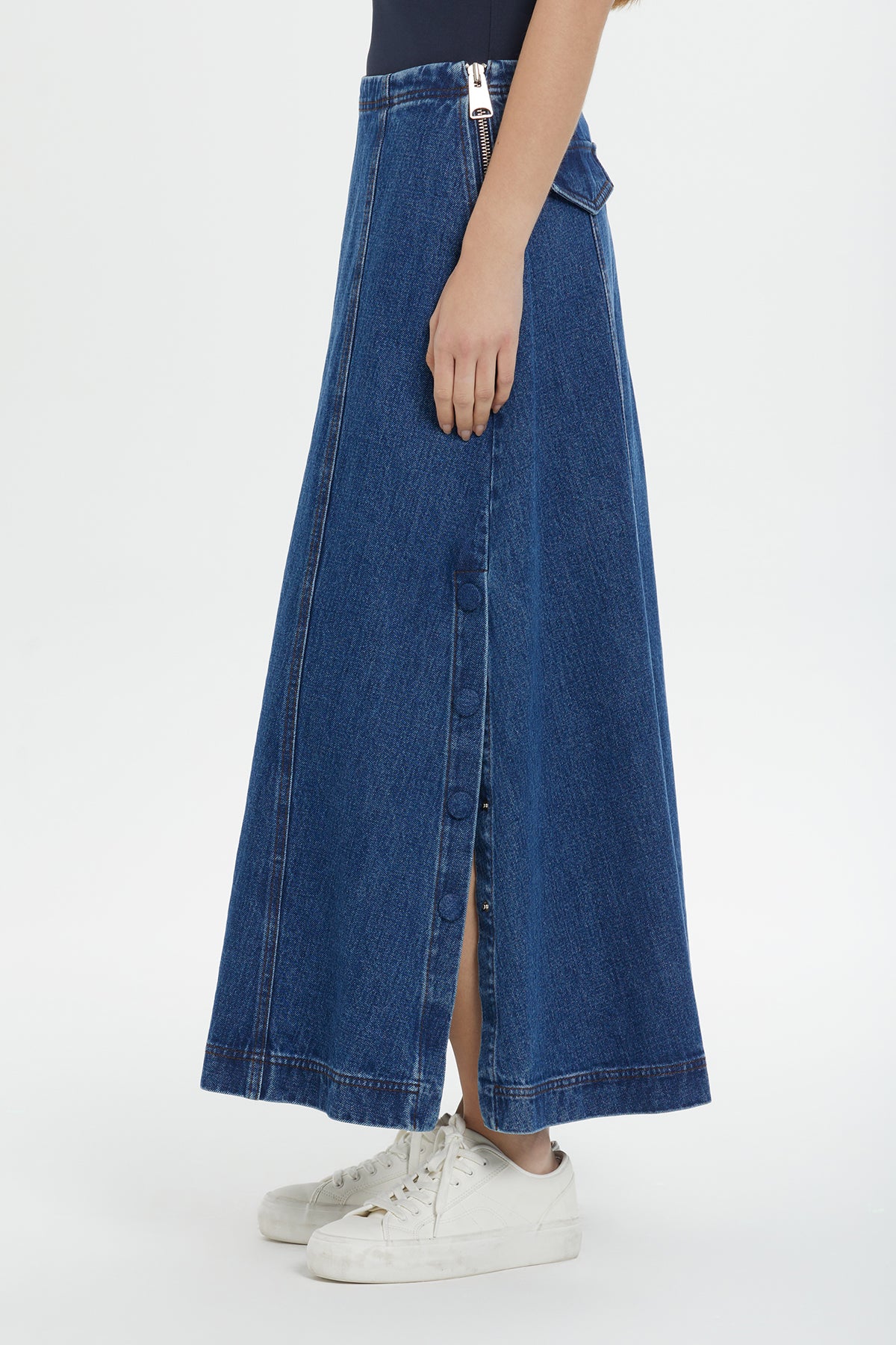 Cep Detaylı Uzun Jean Etek