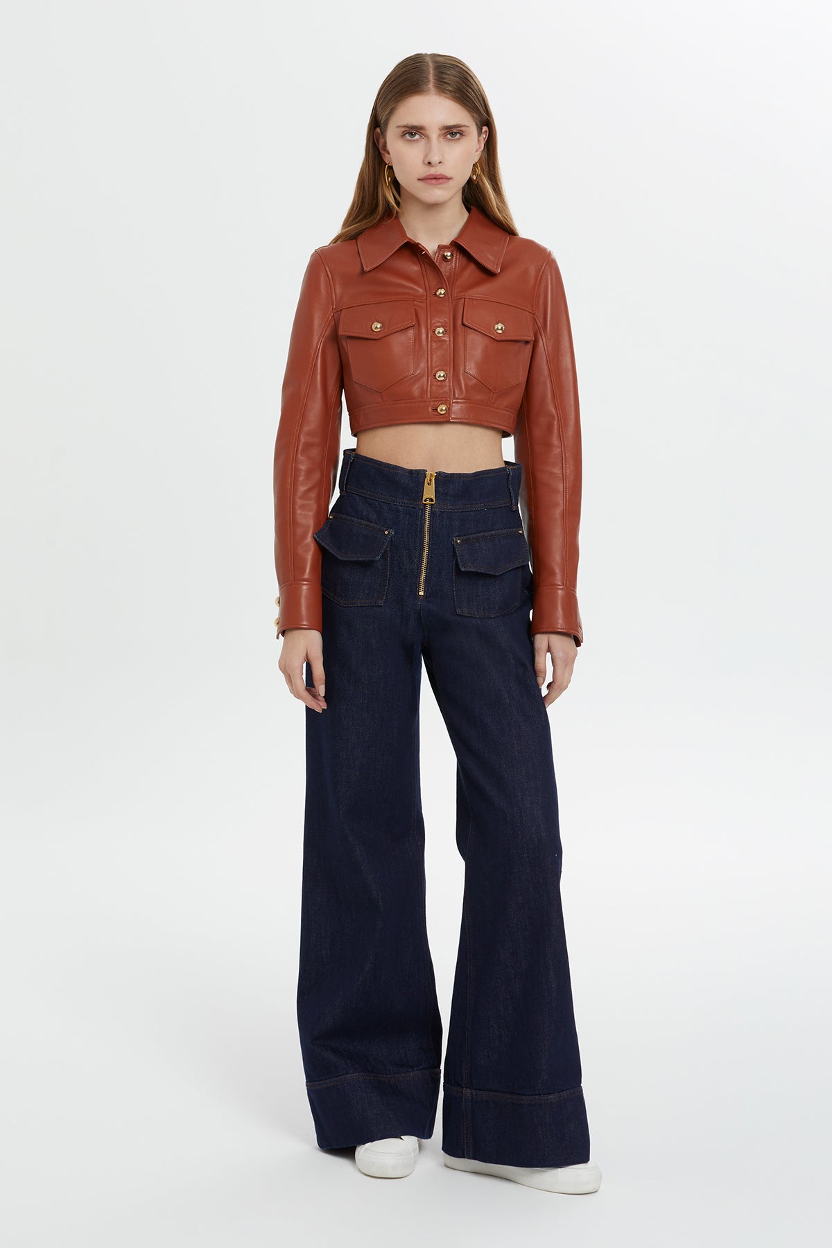 Düğme Detaylı Kısa Deri Ceket