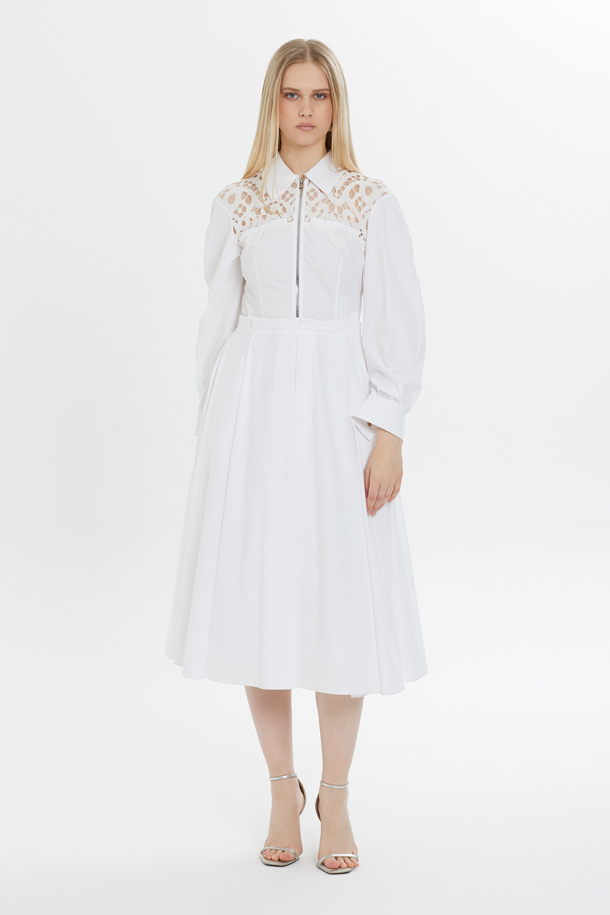 Gömlek Yaka Fermuarlı Midi Elbise