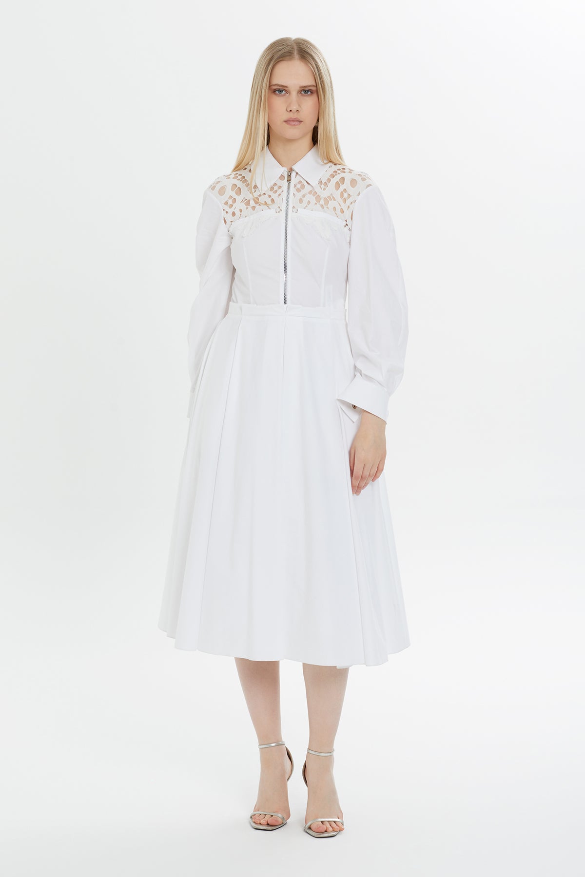 Gömlek Yaka Fermuarlı Midi Elbise