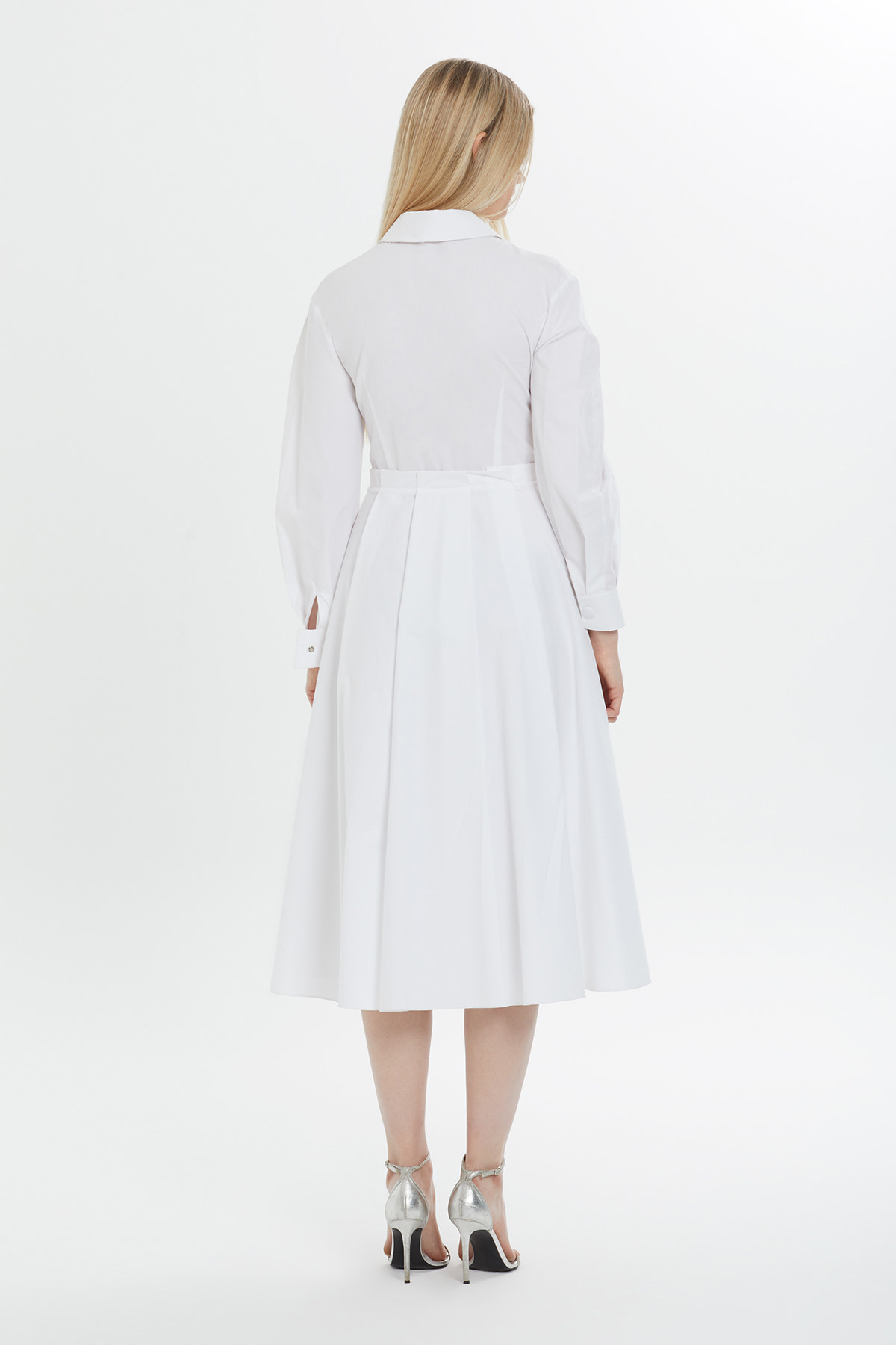 Gömlek Yaka Fermuarlı Midi Elbise