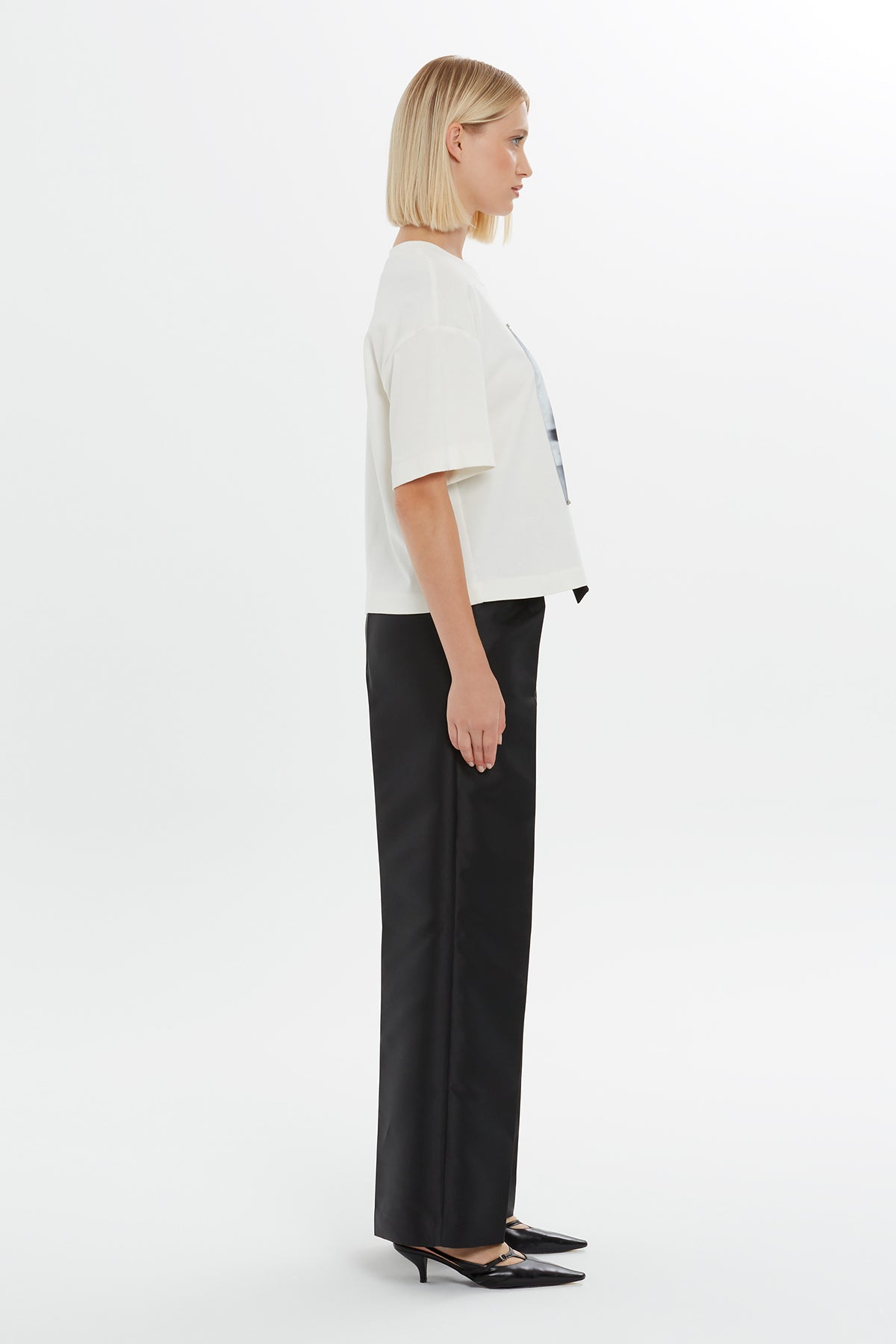 Baskı Detaylı Düşük Omuzlı Kısa Kollu Basic Tshirt