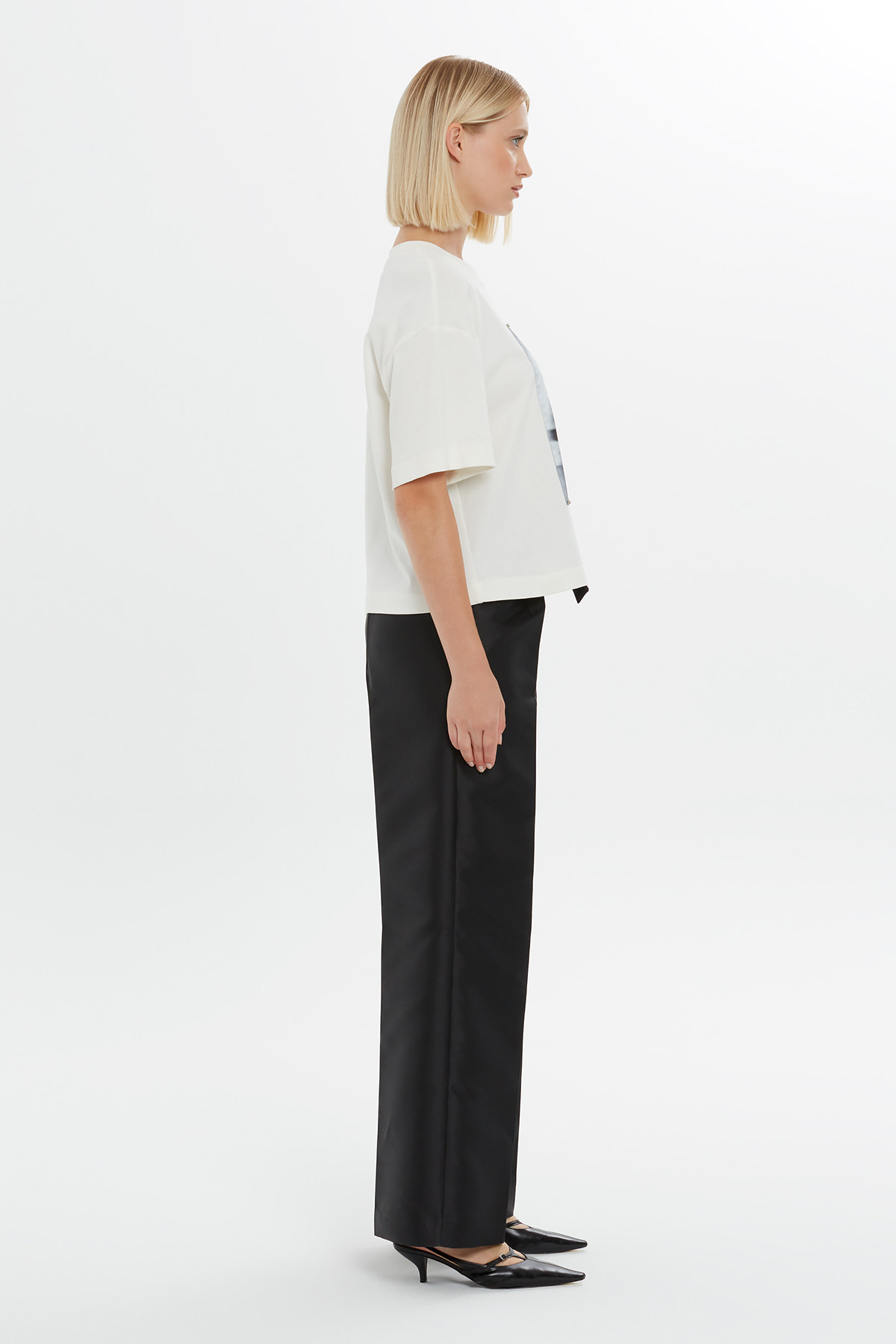 Baskı Detaylı Düşük Omuzlı Kısa Kollu Basic T-shirt