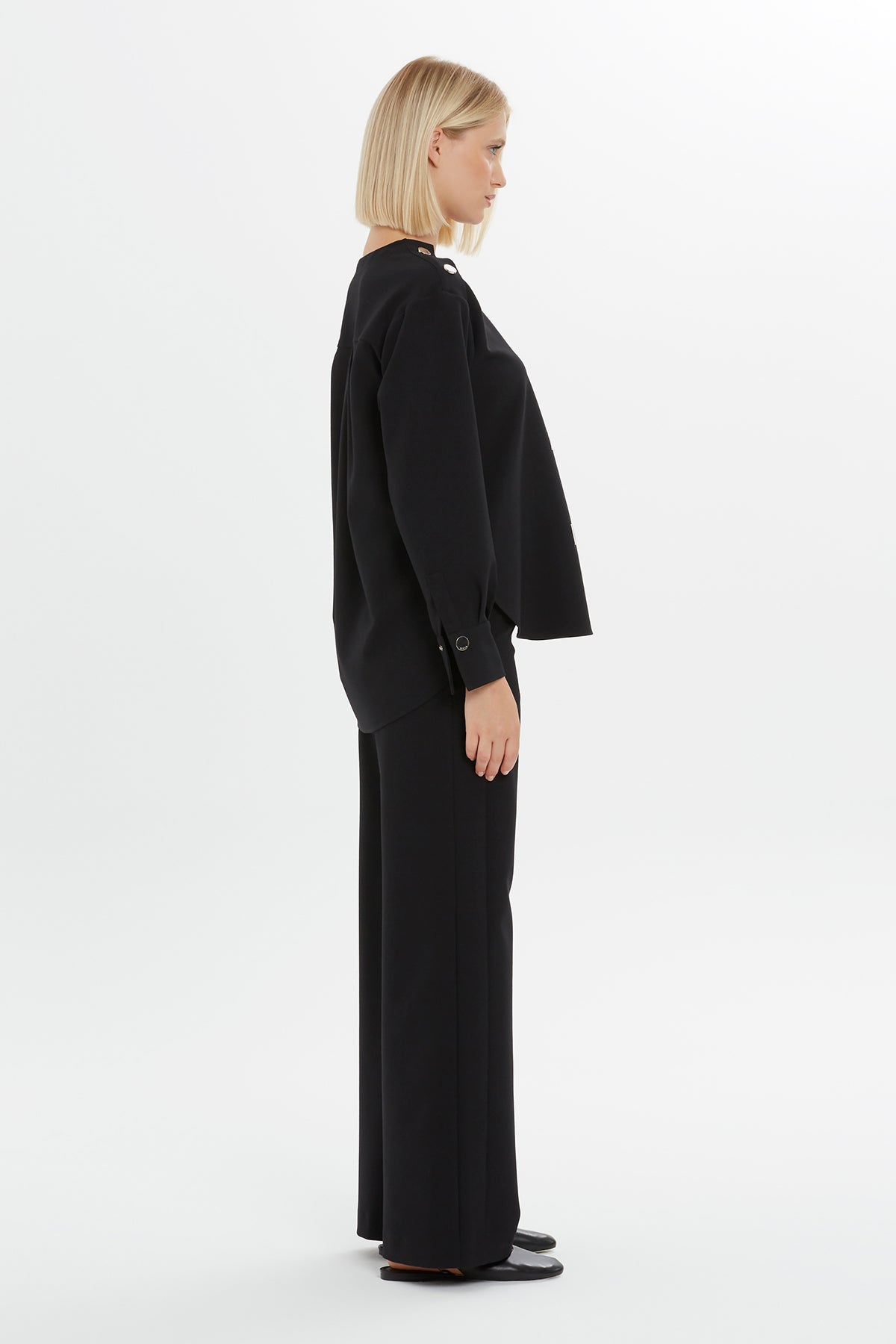 Baskılı Düğme Detaylı Uzun Kollu T-Shirt