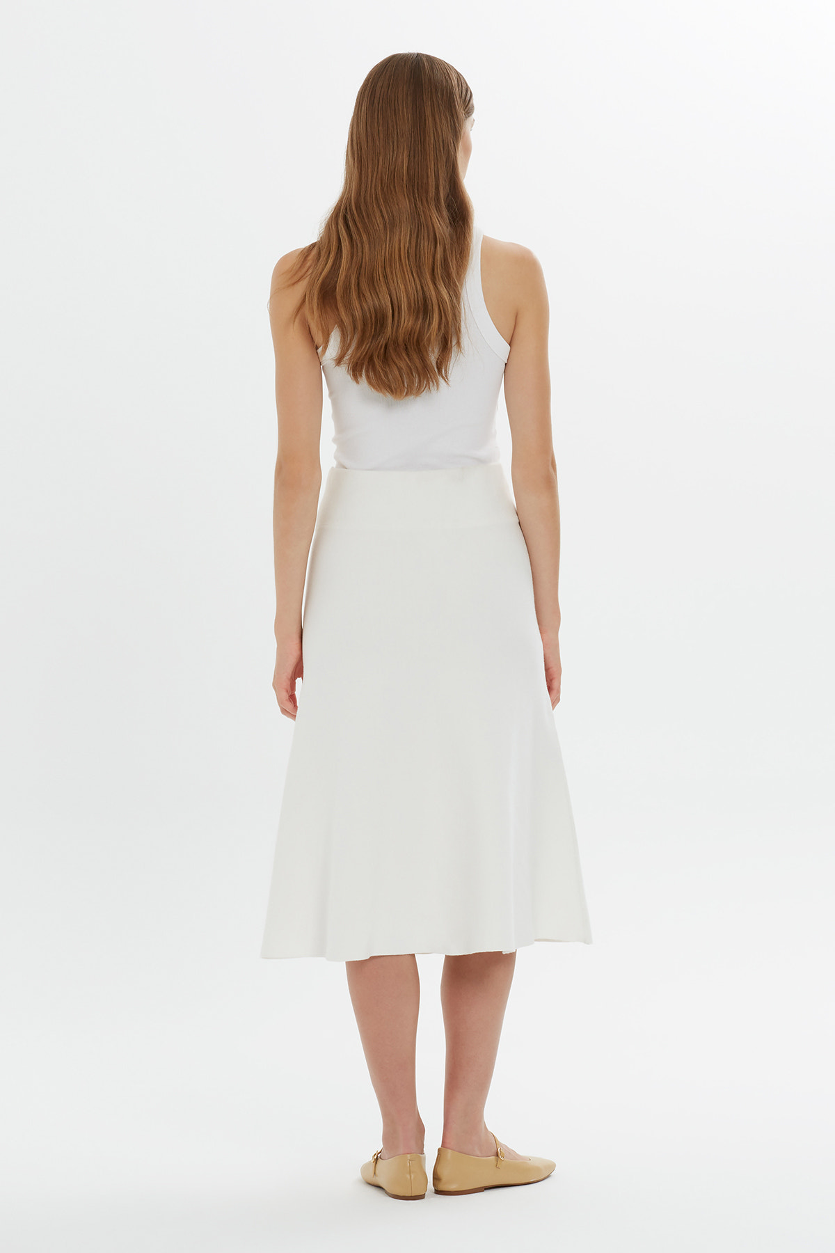 Logo Detaylı Yüksek Bel Midi Boy Triko Etek