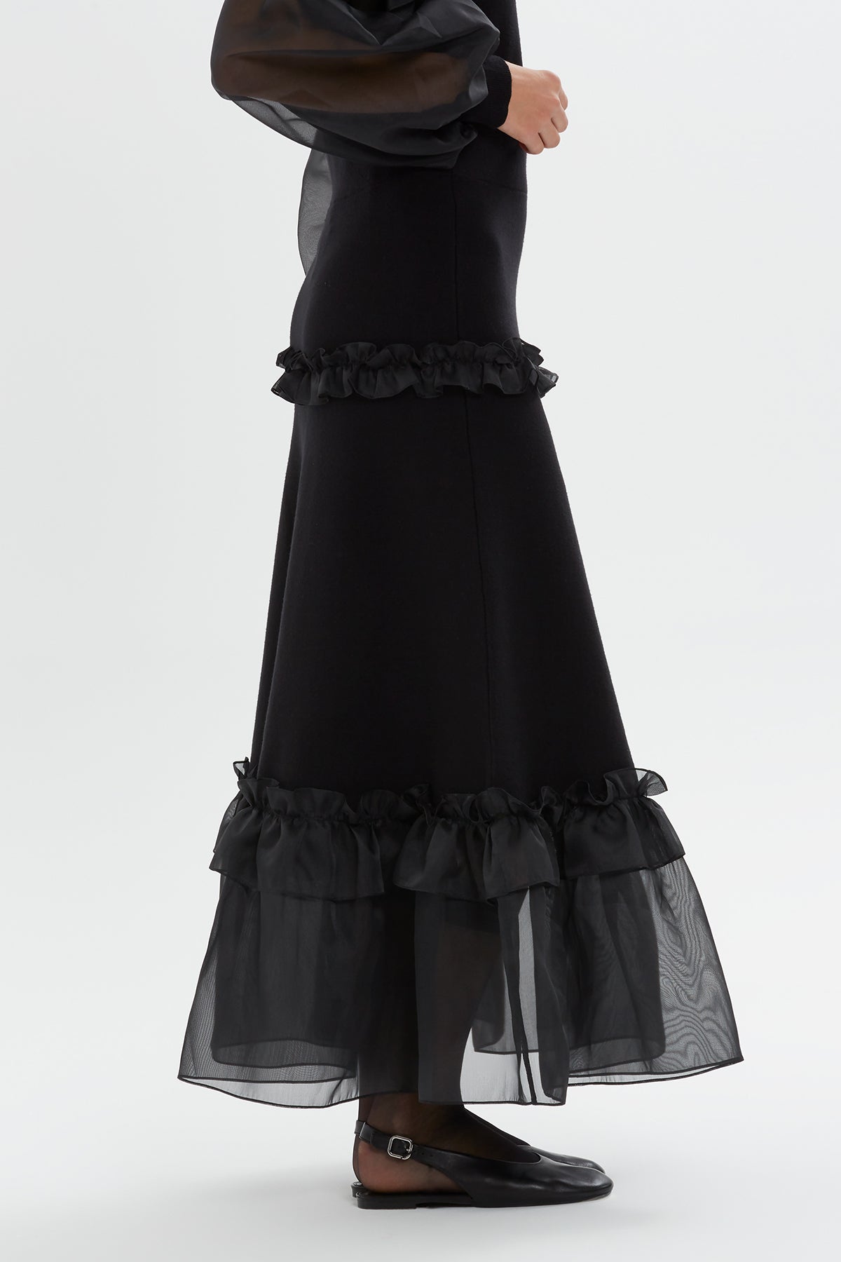 Organze Detaylı Maxi Boy Triko Etek