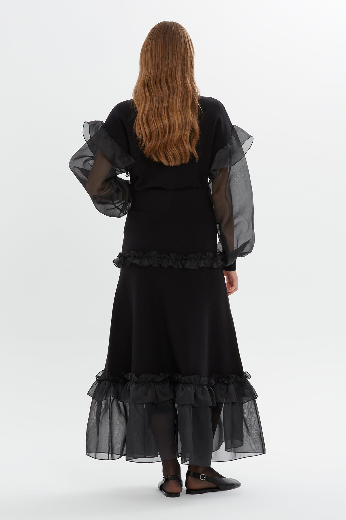 Organze Detaylı Maxi Boy Triko Etek