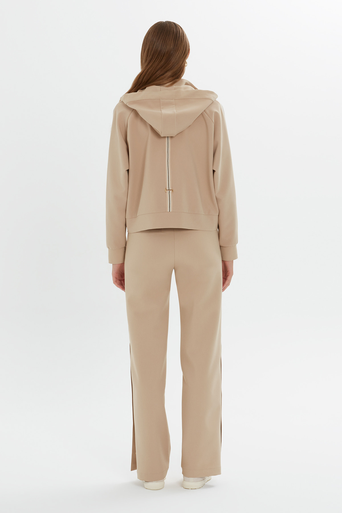 Şerit Detaylı Kapüşonlu Hırka