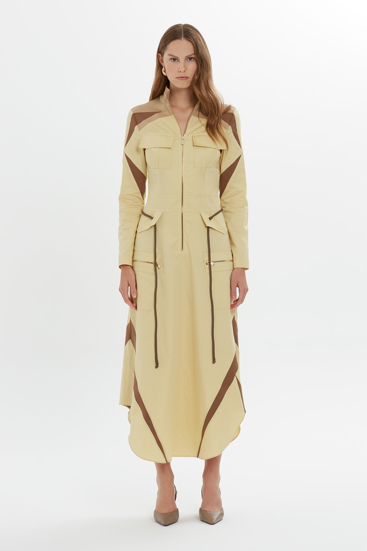 Kontrast Renk Detaylı Maxi Elbise