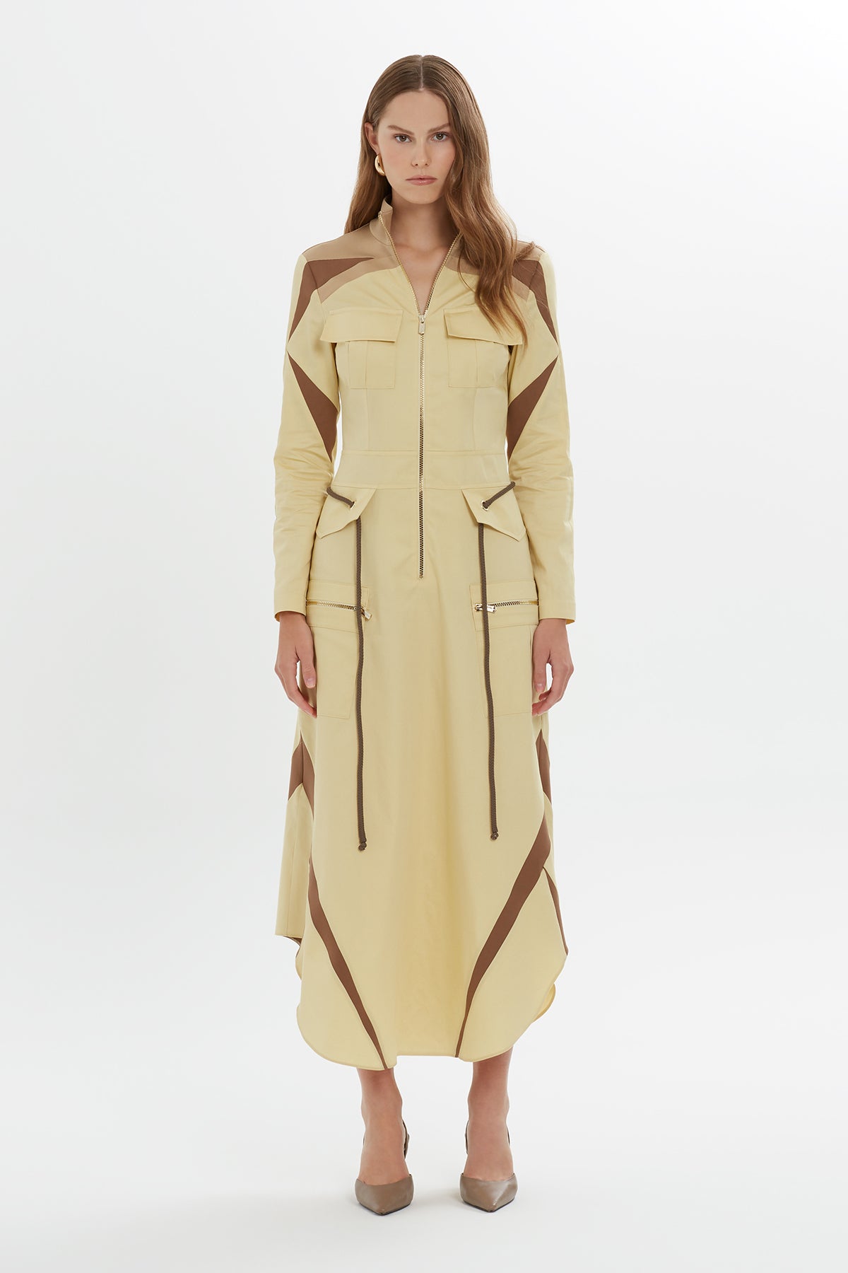 Kontrast Renk Detaylı Maxi Elbise