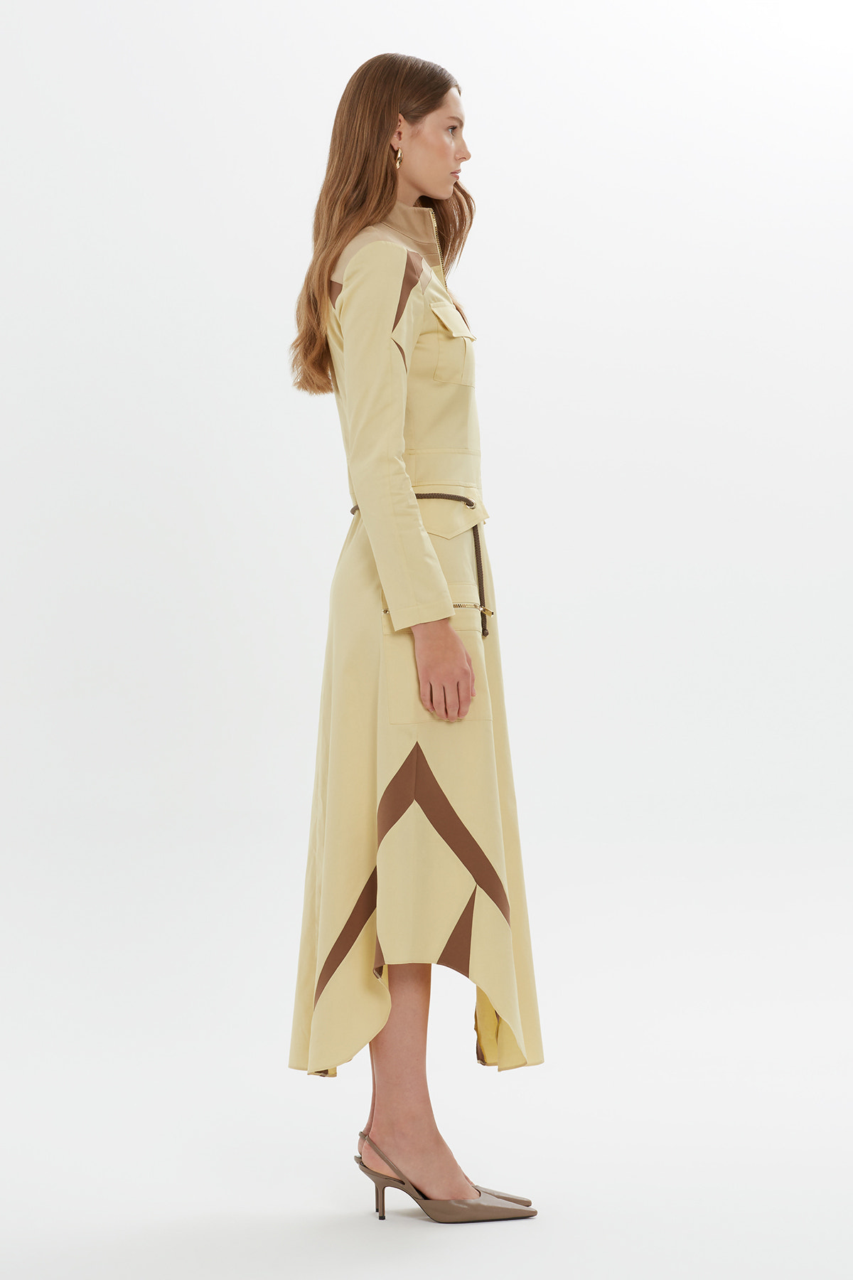 Kontrast Renk Detaylı Maxi Elbise