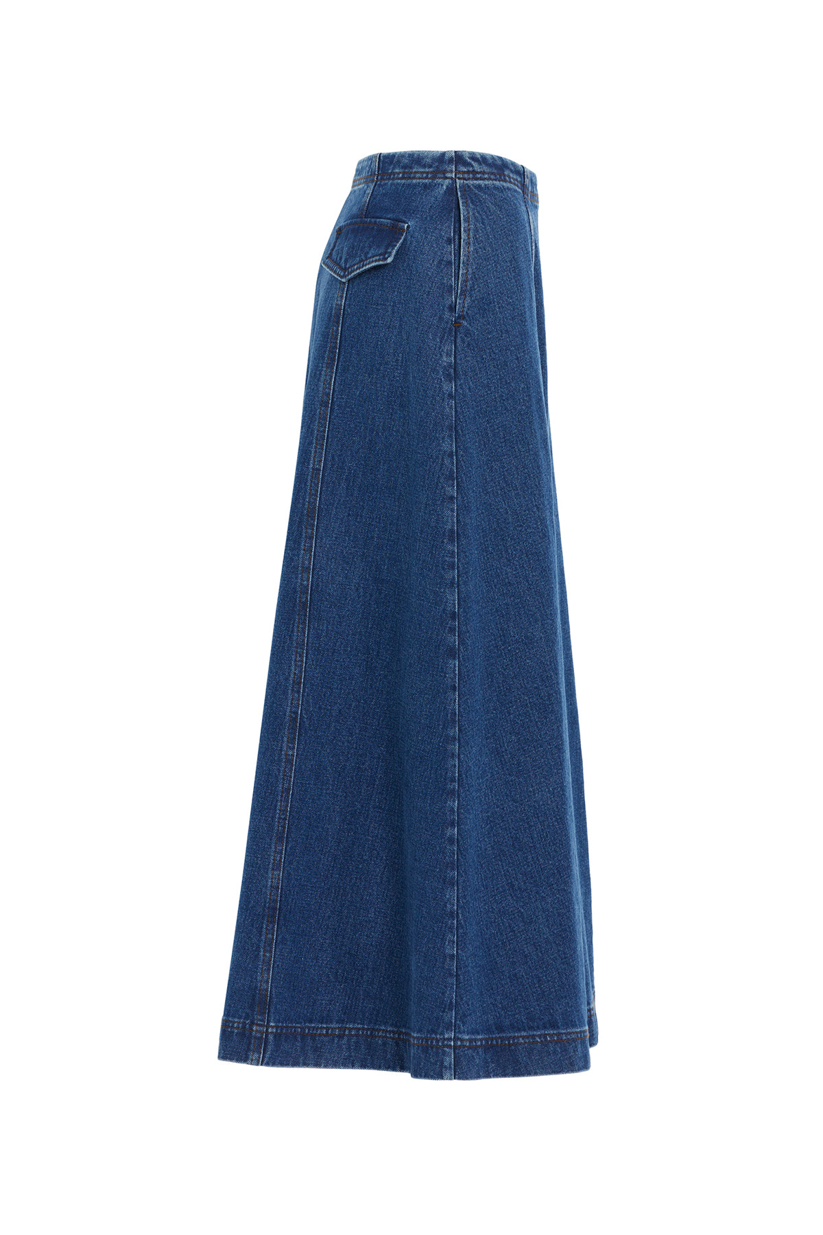 Cep Detaylı Uzun Denim Etek