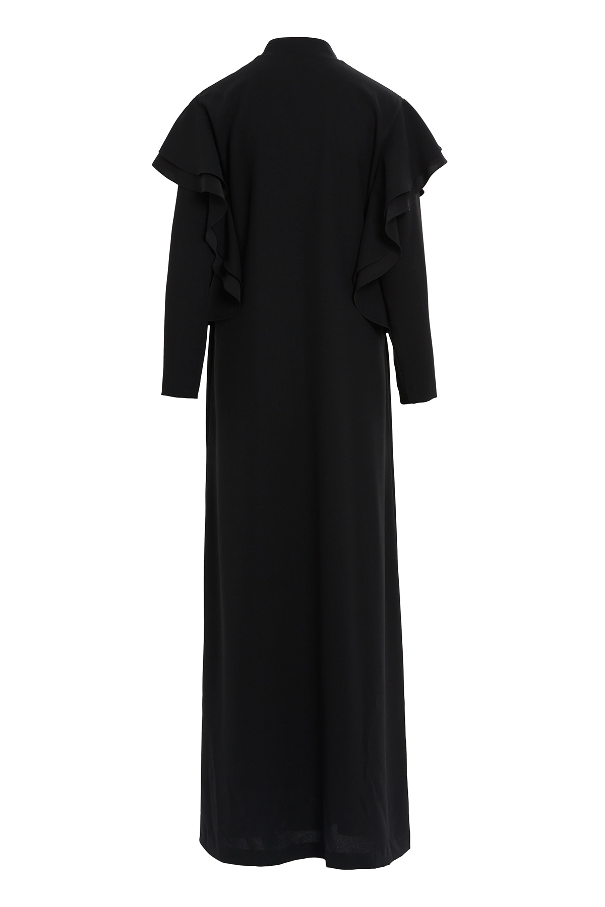 Boyundan Bağlamalı Omuzdan Volanlı Uzun Elbise