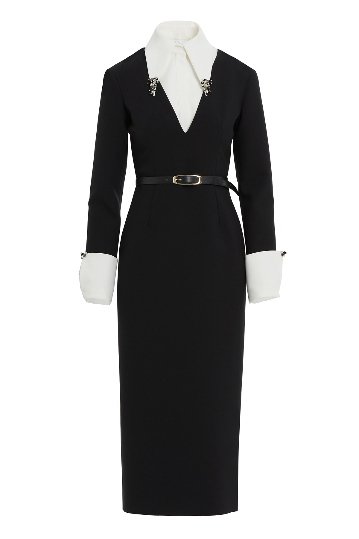 Kontrast Renkli Kemerli Midi Elbise