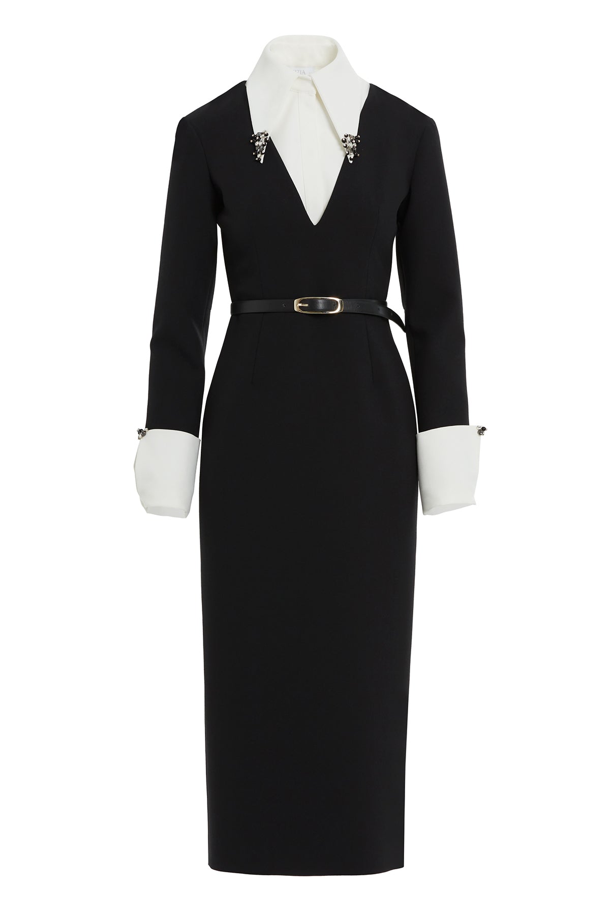 Kontrast Renkli Kemerli Midi Elbise