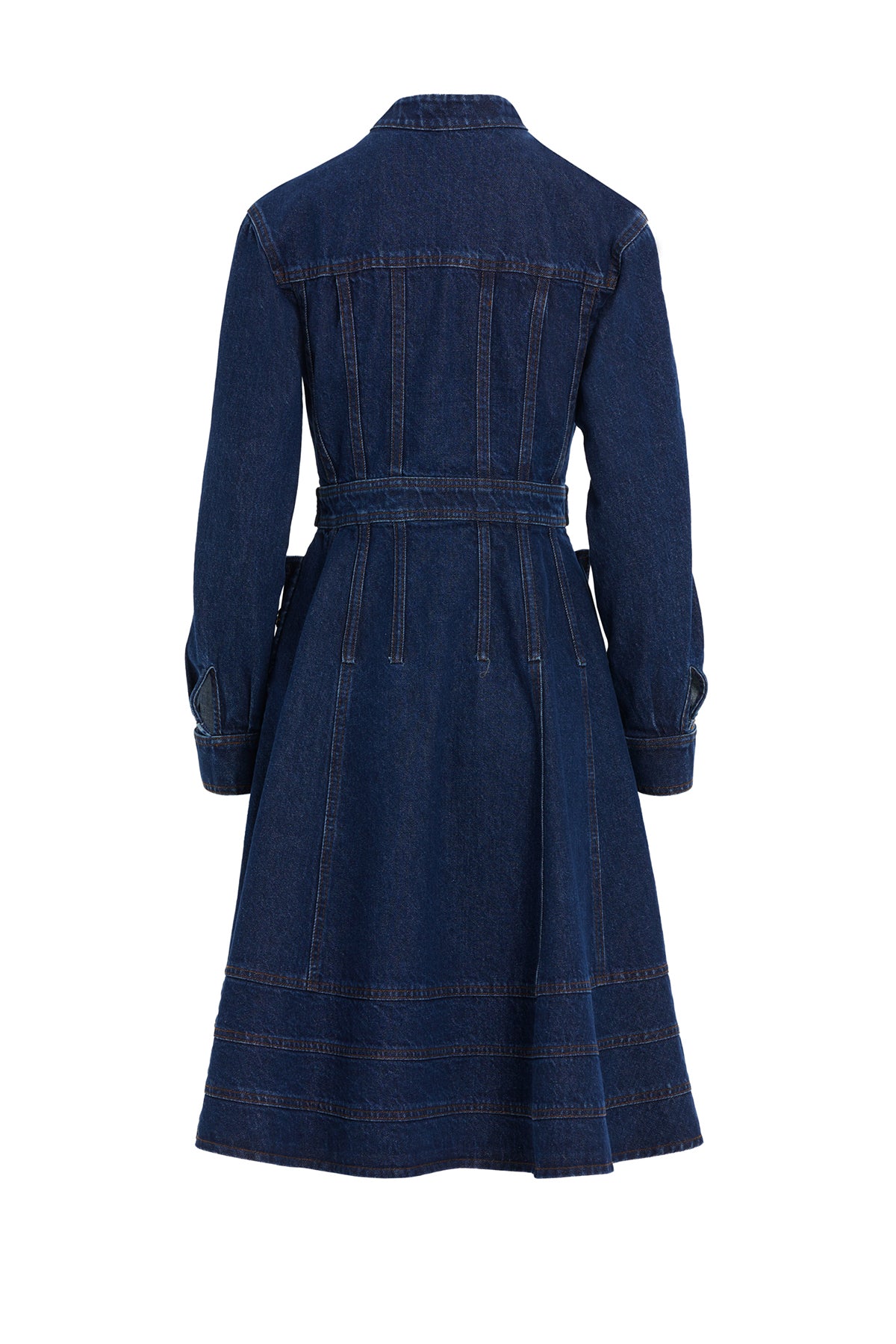 Düğme Detaylı Uzun Kollu Denim Midi Elbise