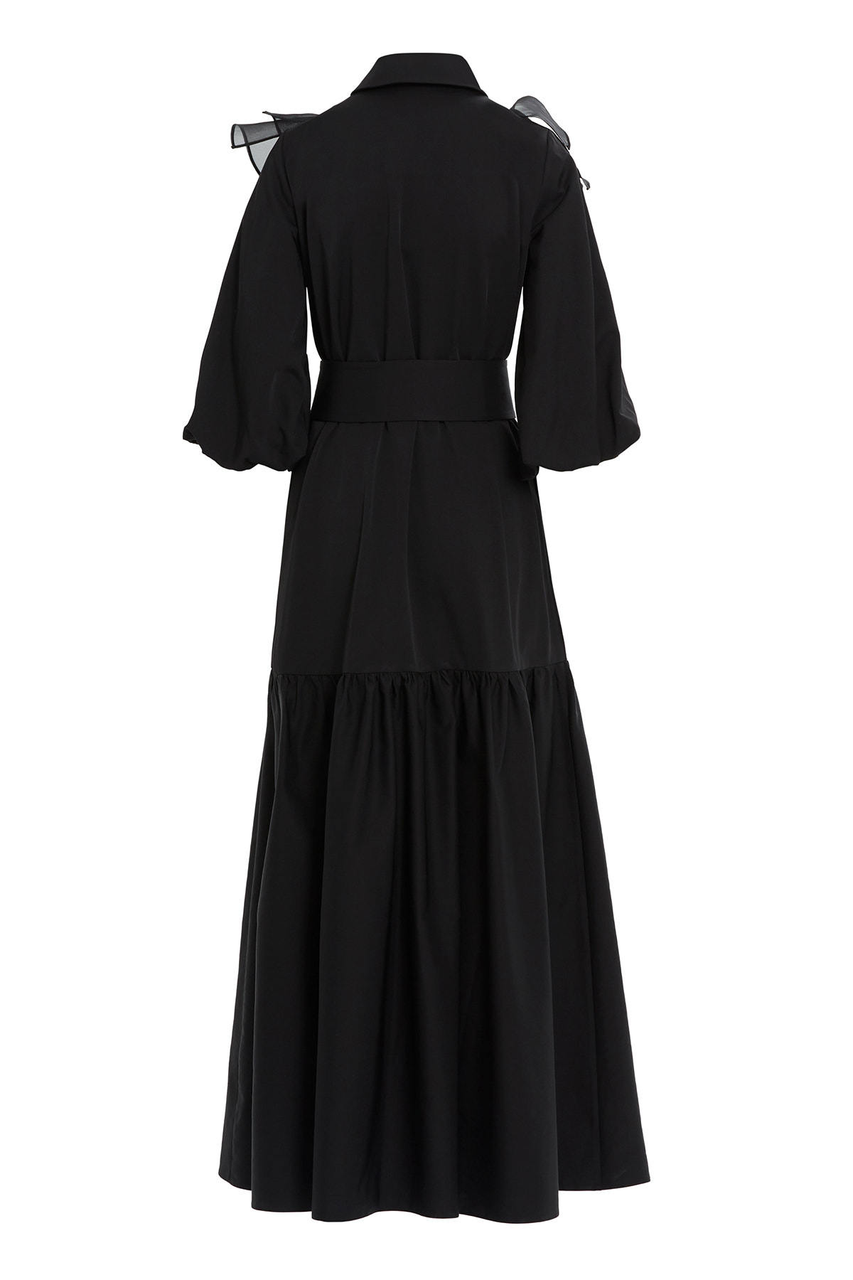 Fırfır Detaylı Truvakar Kollu Uzun Elbise