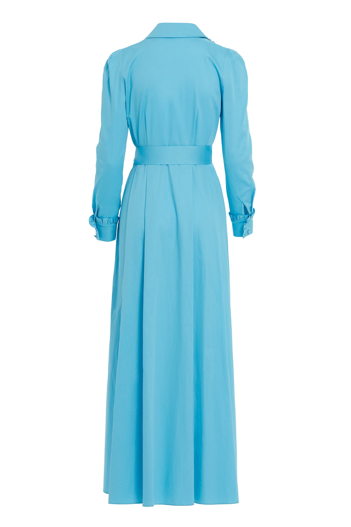 Gömlek Yakalı Seyyar Kuşaklı Turkuaz Uzun Elbise