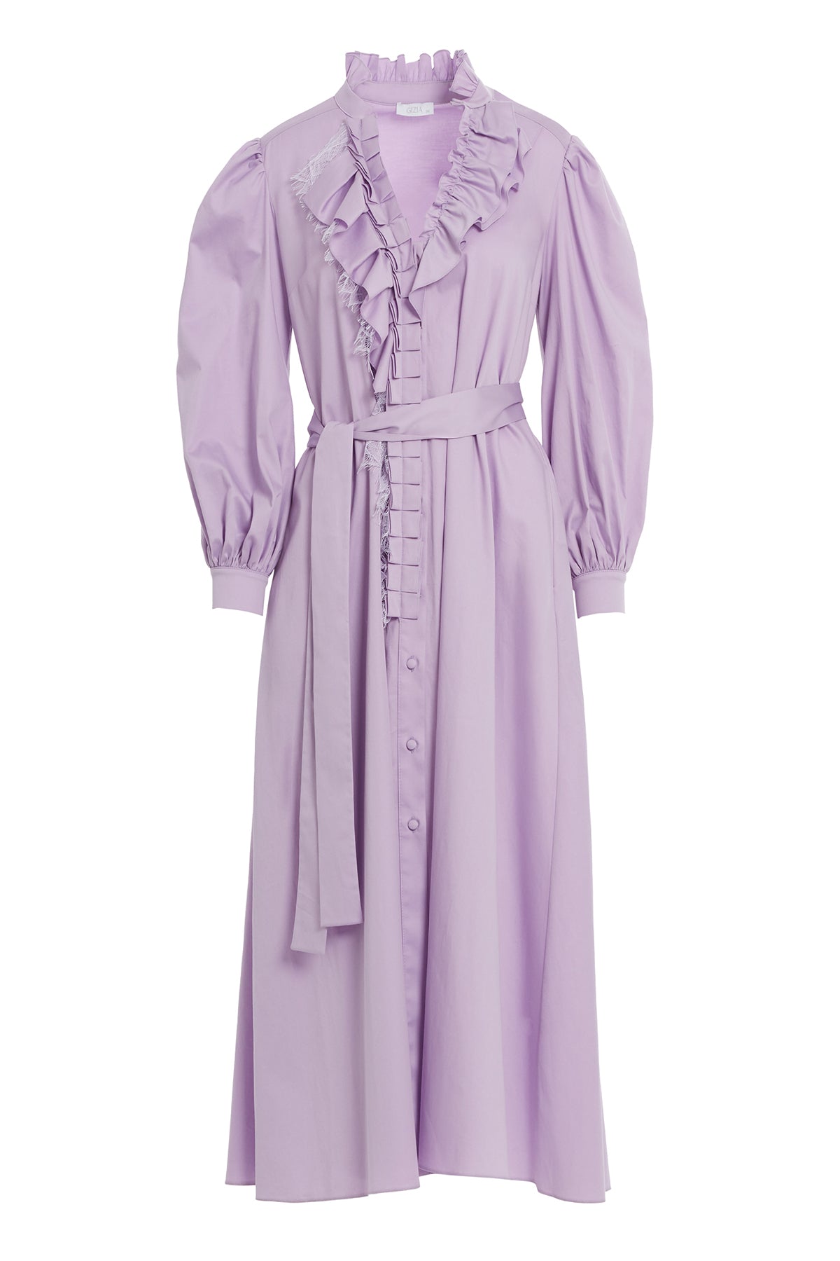 Fırfır Detaylı Belden Bağlamalı Uzun Astarlı Elbise