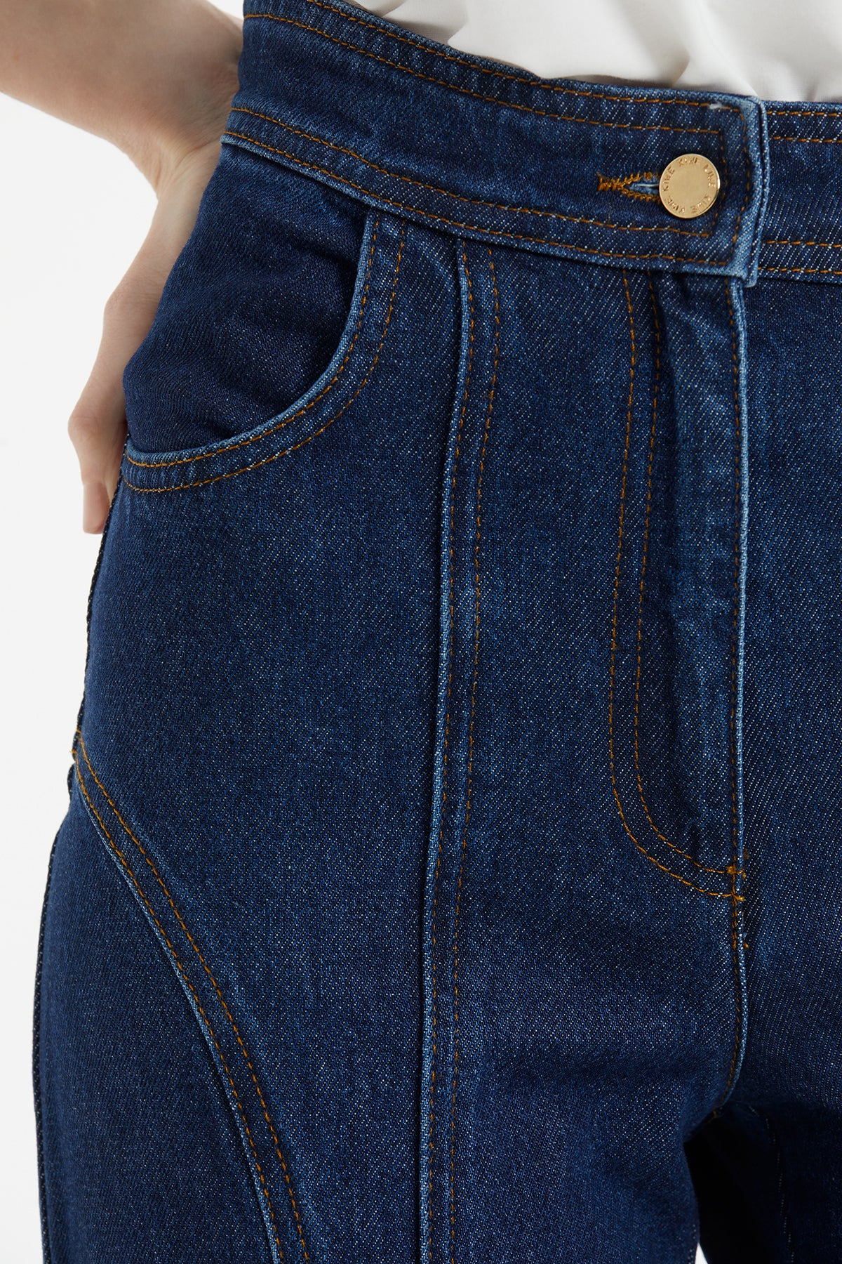 Parçalı Kontrast Dikiş Detaylı Kargo Denim Pantolon