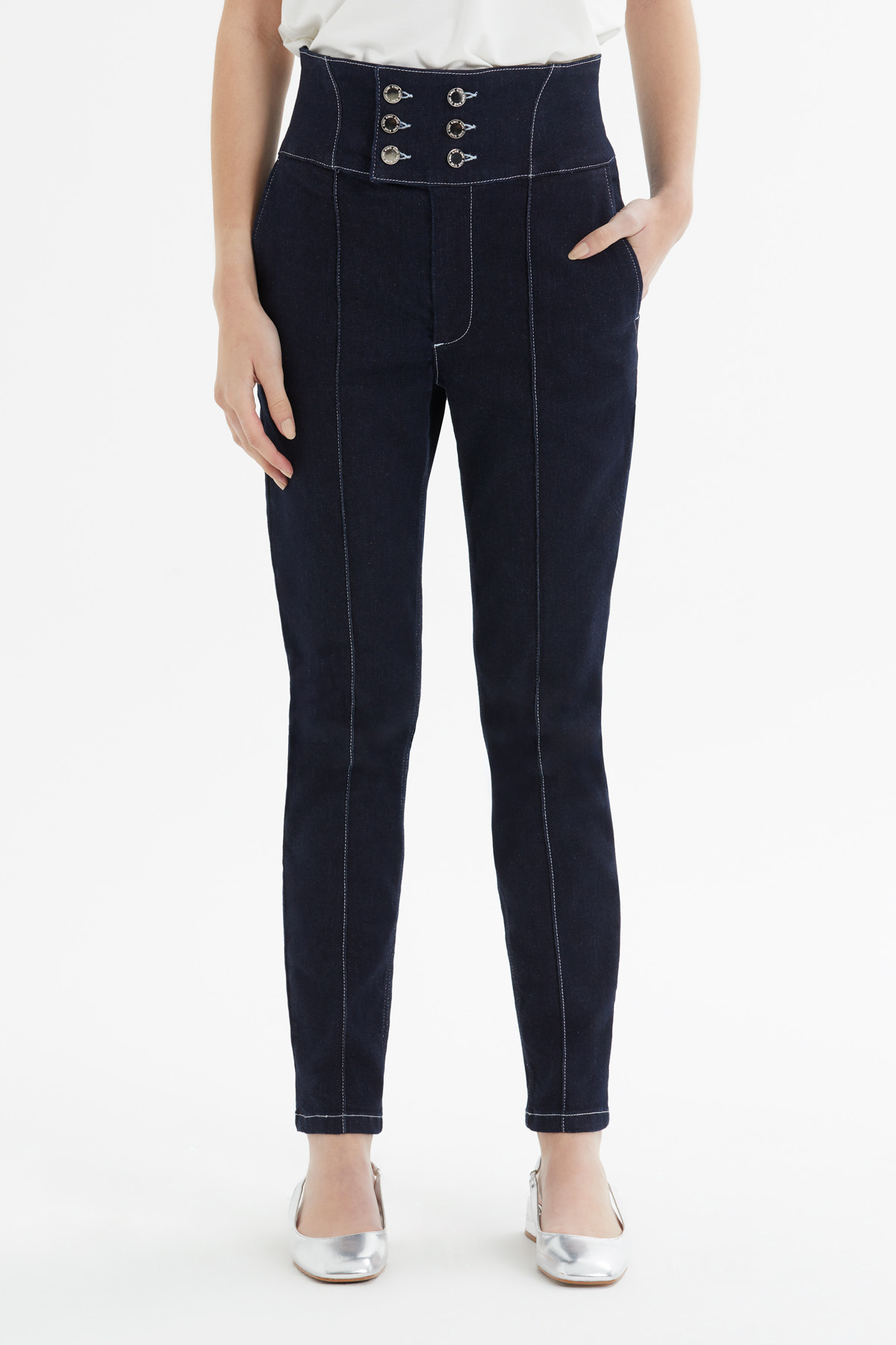 Kruvaze Kapama Kontrast Dikiş Denim