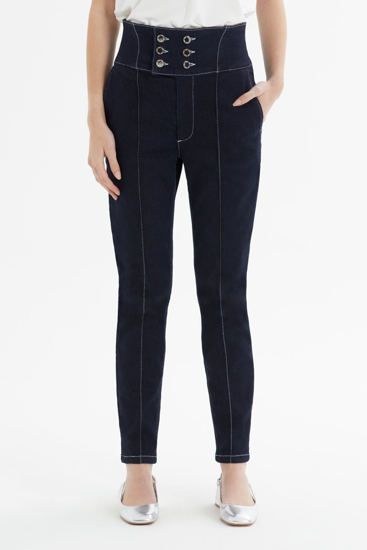 Kruvaze Kapama Kontrast Dikiş Denim