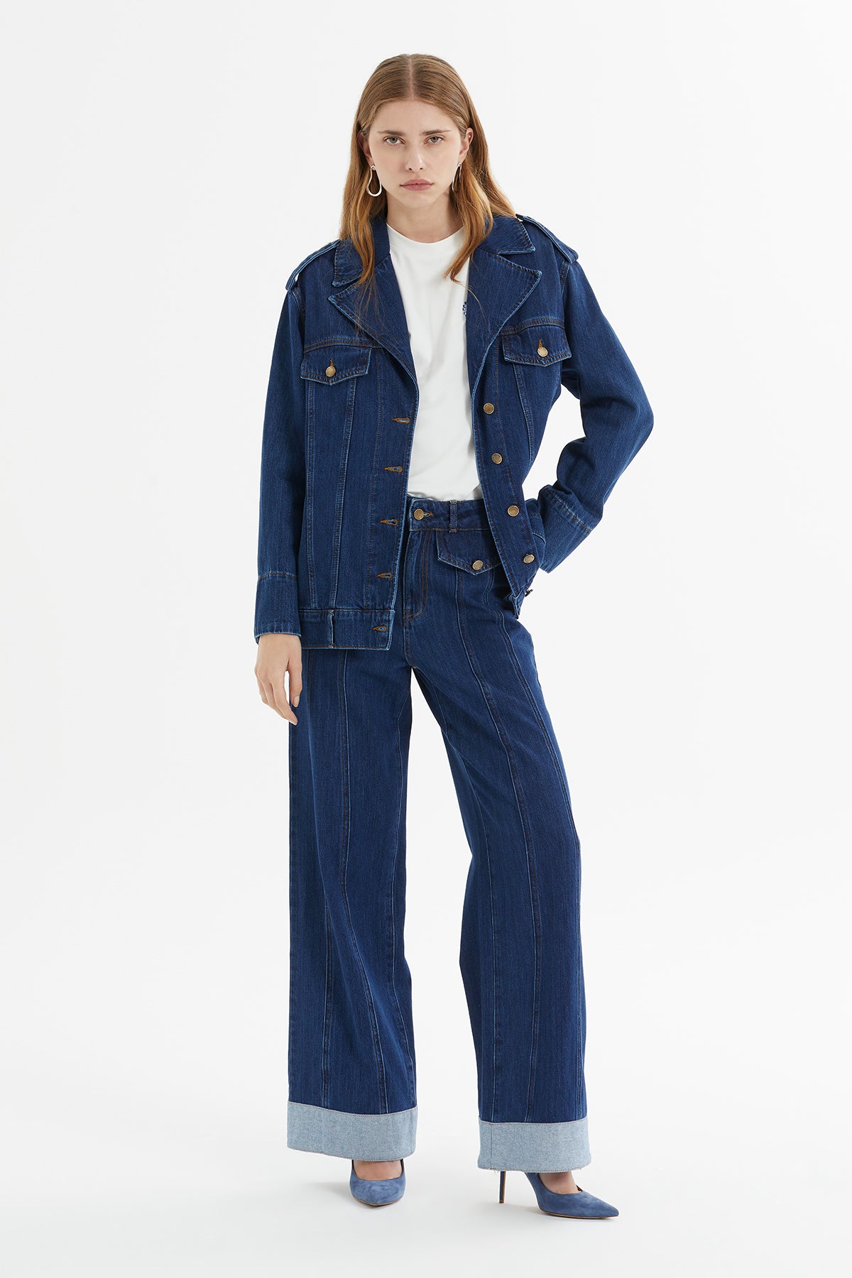 Apolet Detaylı Oversize Denim Ceket