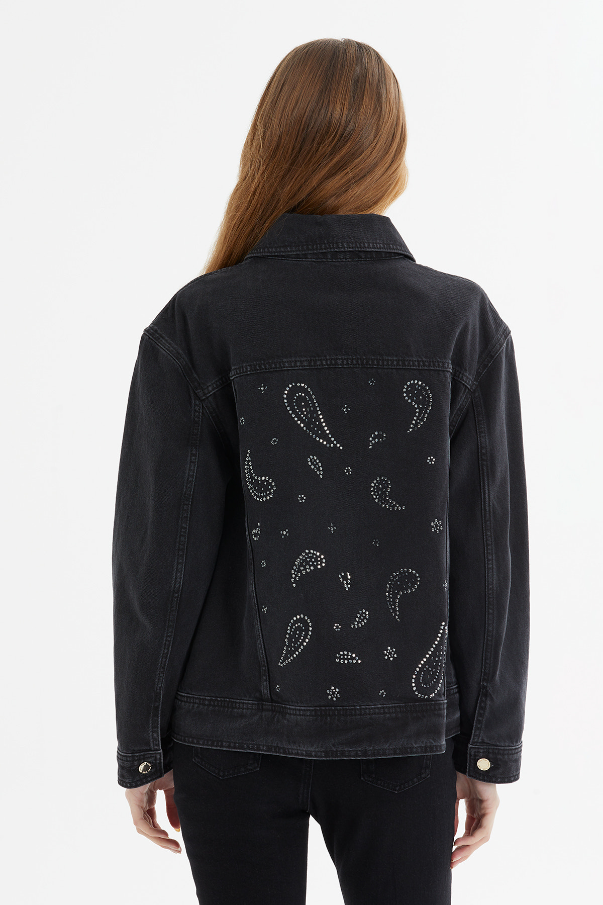 Yaka Aksesuar Detaylı Oversize Denim Ceket