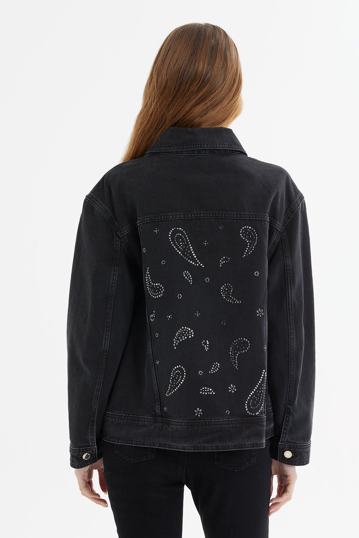 Yaka Aksesuar Detaylı Oversize Denim Ceket