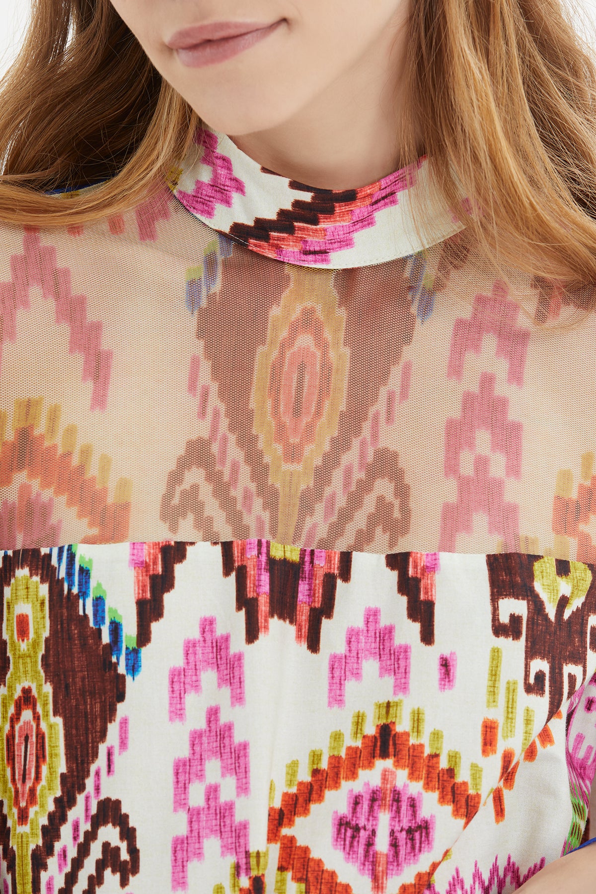 Balon Kollu Beli Kemerli Metal Tokalı Desenli Uzun Elbise