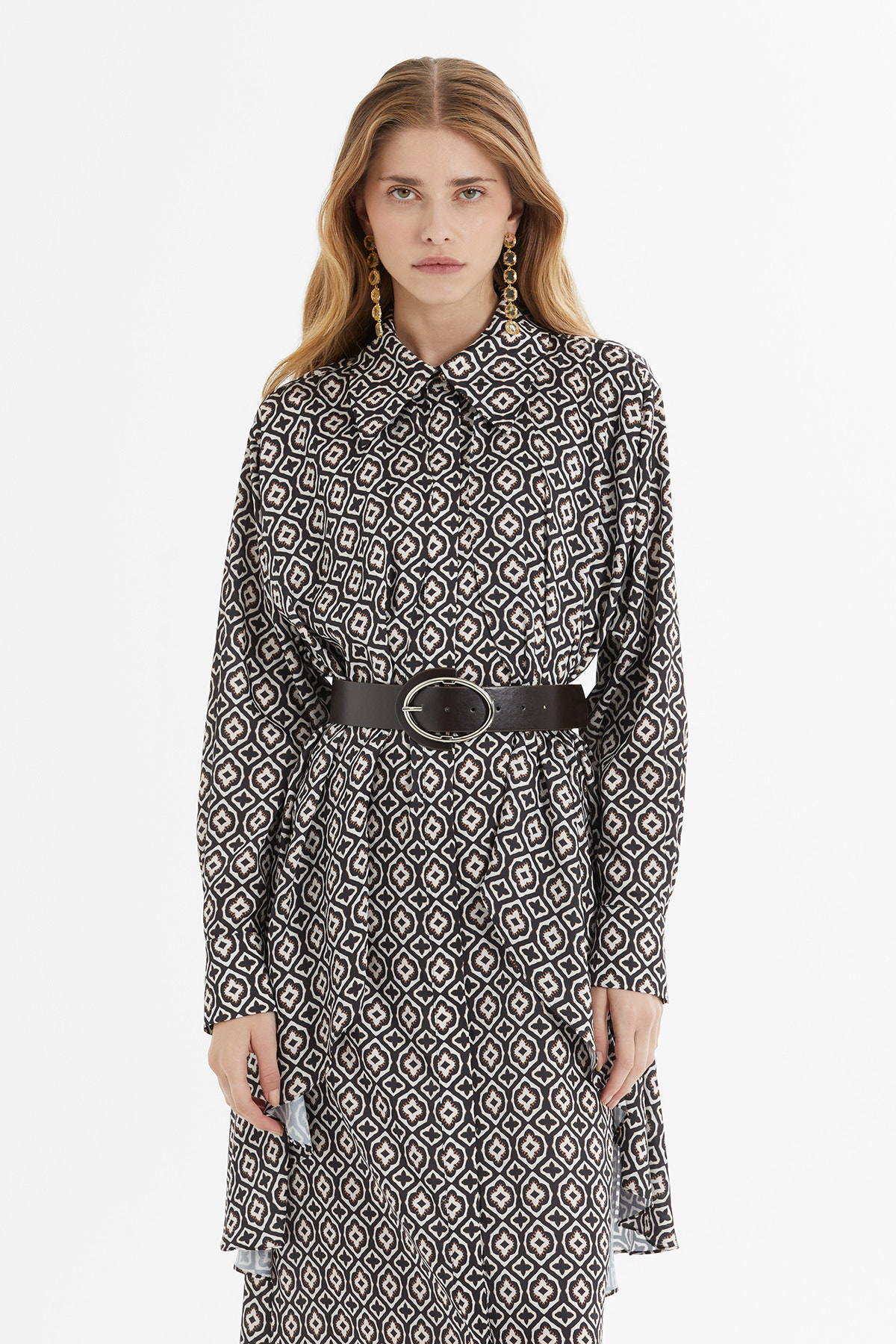 Aller Parçalı Desenli Maxi Elbise