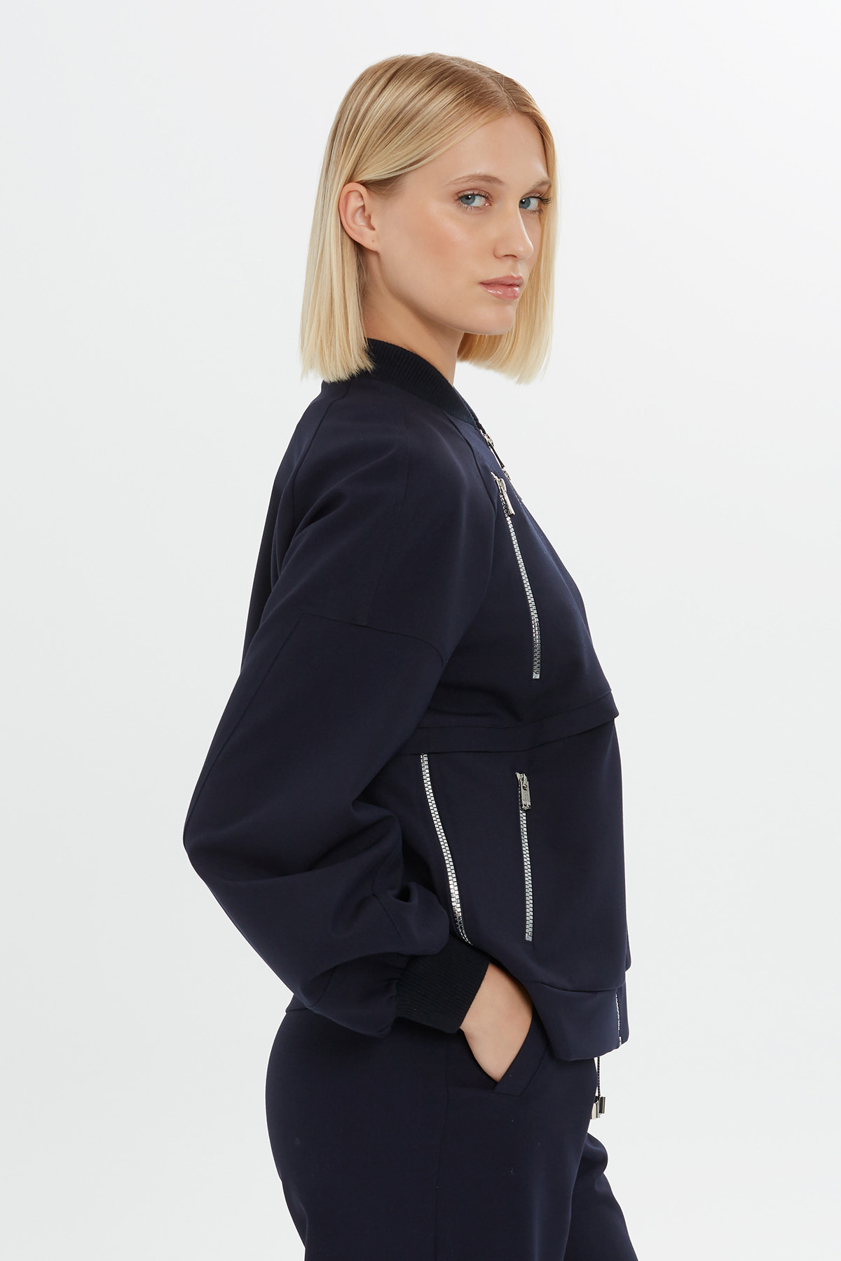 Fermuar Detaylı Bomber Eşofman Üstü