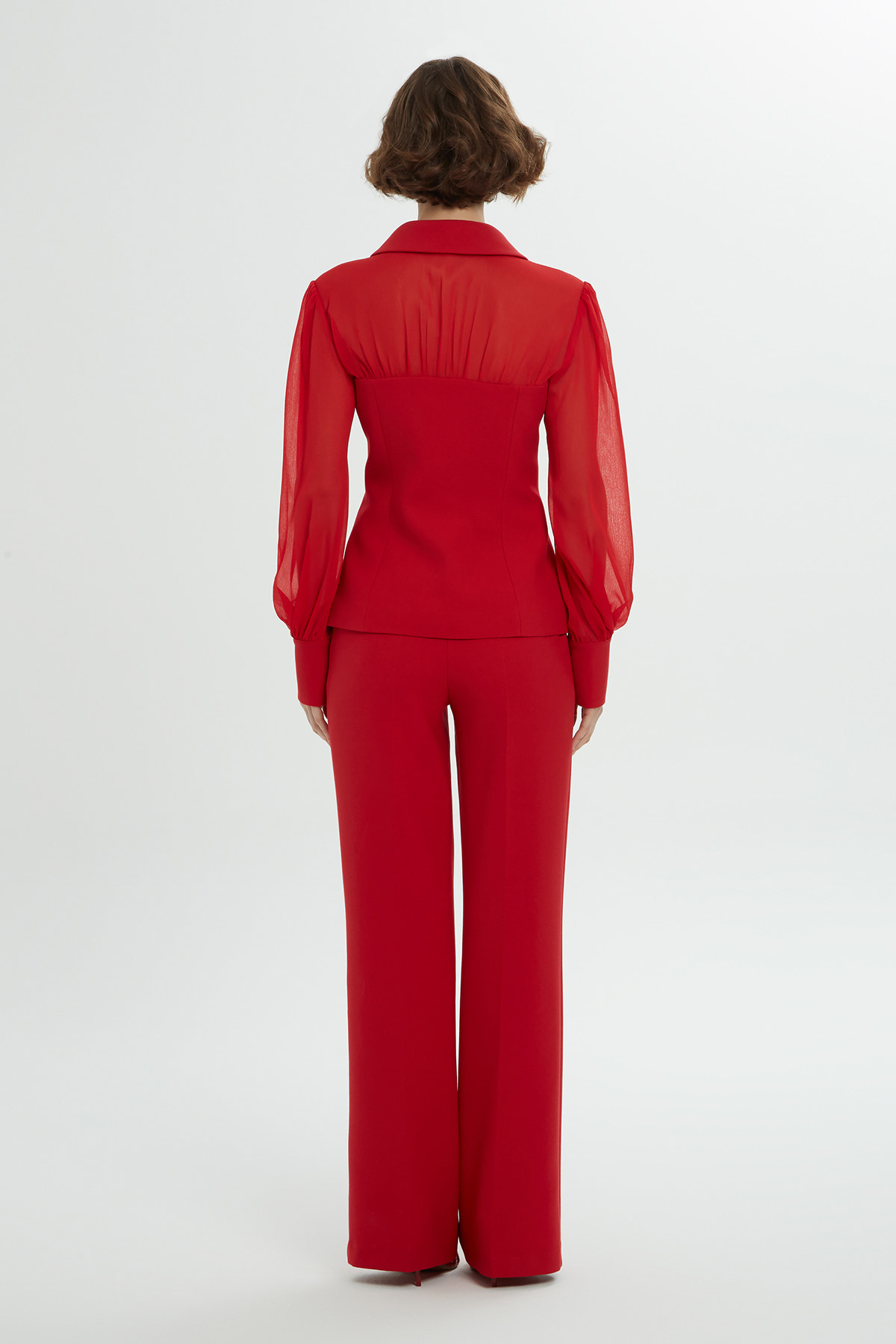 Kolları Şifon Kruvaze Kapamalı Pantolonlu Takım