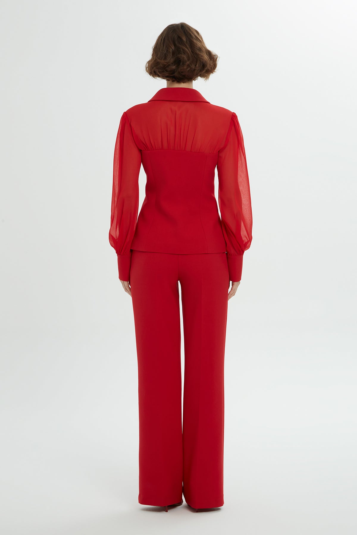 Kolları Şifon Kruvaze Kapamalı Pantolonlu Takım