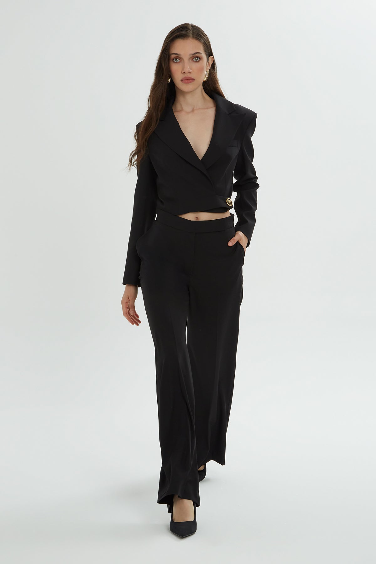 Crop Ceketli Pantolonlu Takım