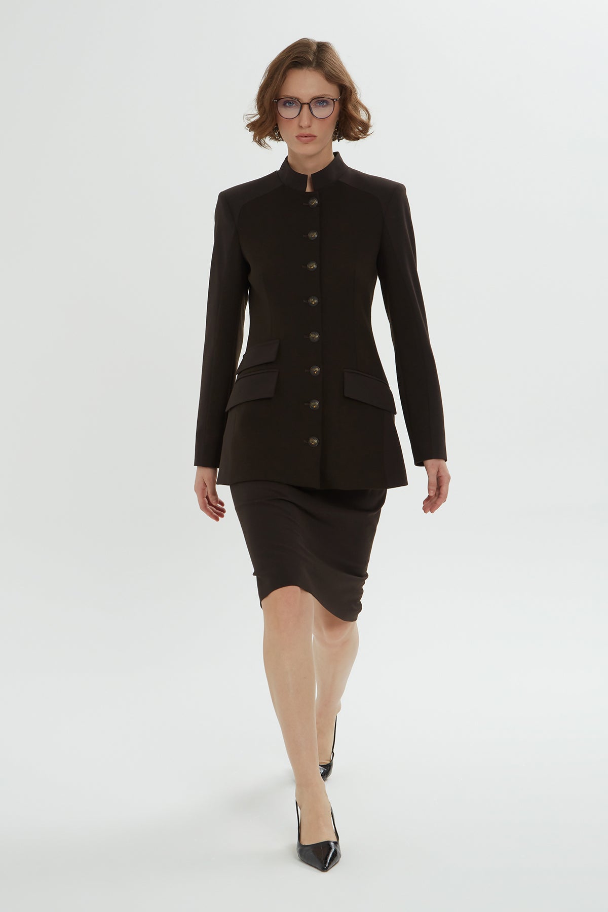 Düğme Detaylı Ceket Ve Kalem Etek Takımı