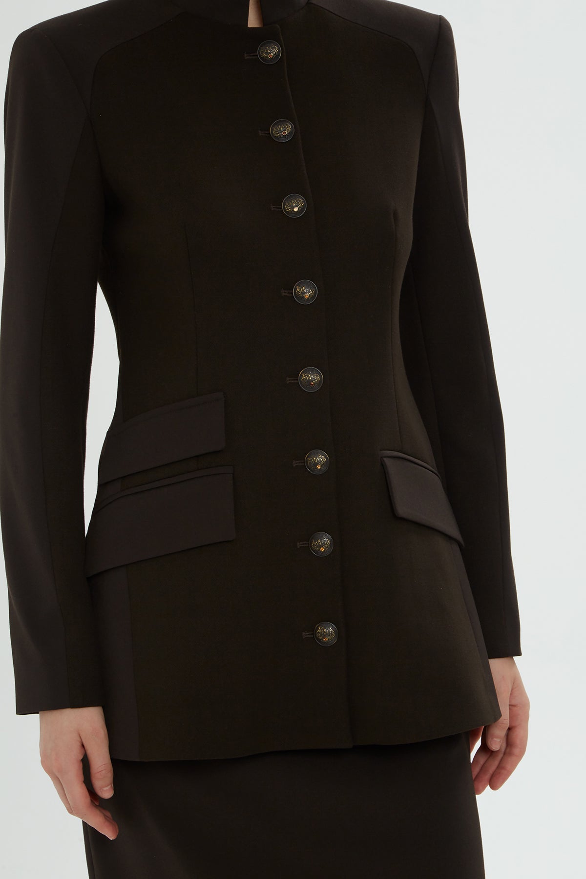 Düğme Detaylı Ceket Ve Kalem Etek Takımı