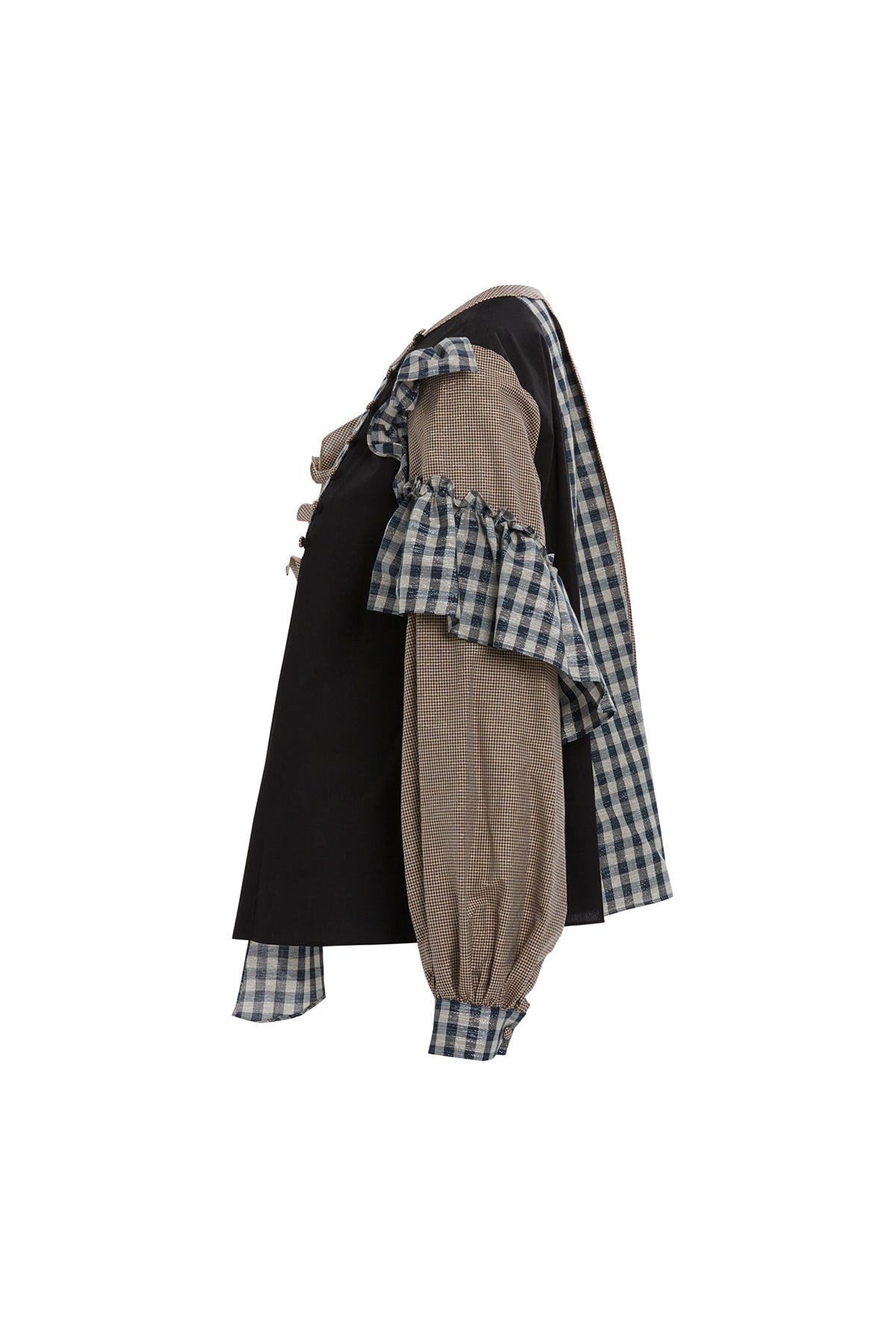 Volan Detaylı Kareli Asimetrik Bluz