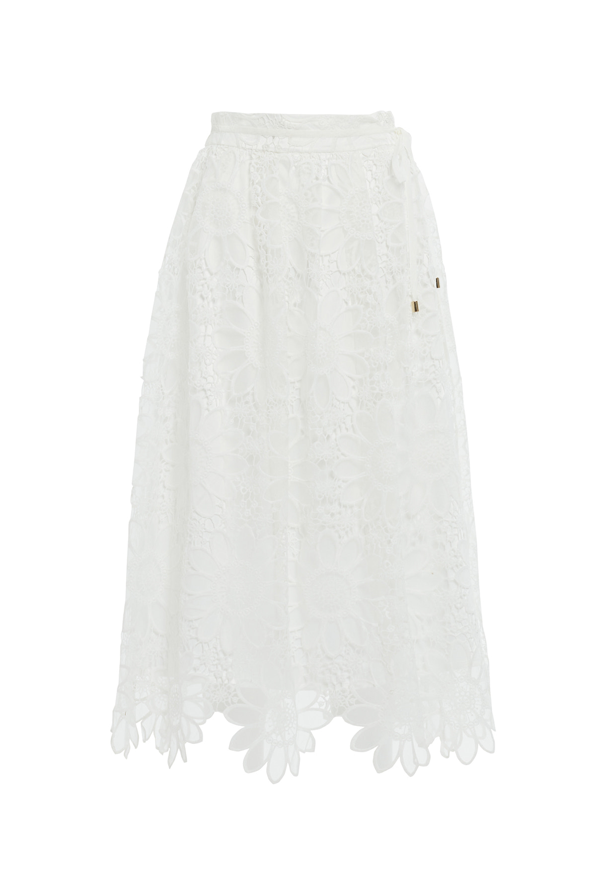 Yüksek Bel Dantelli Midi Etek