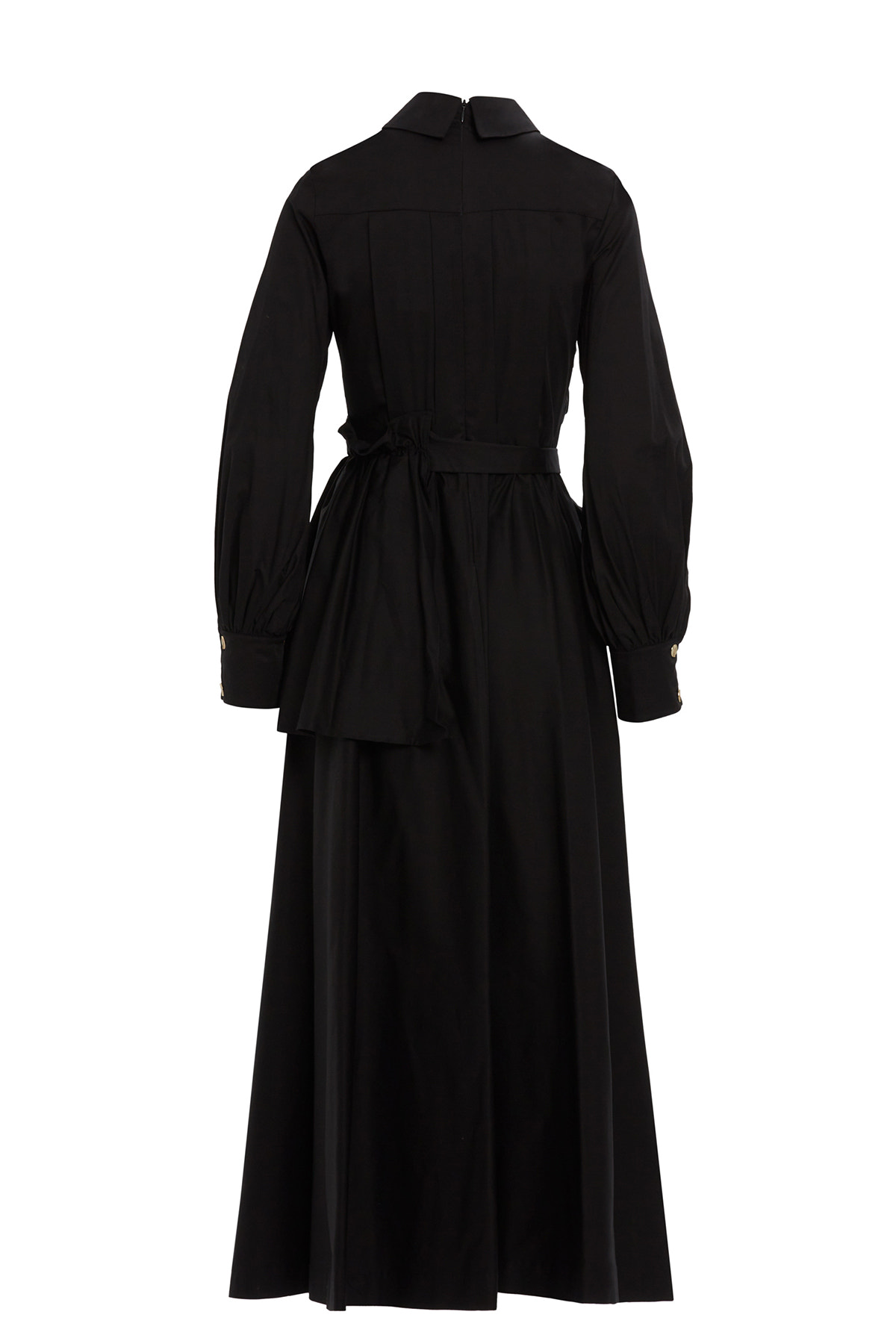 Fırfır Detaylı Kendi Kumaşından Kuşaklı Astarsız Uzun Elbise