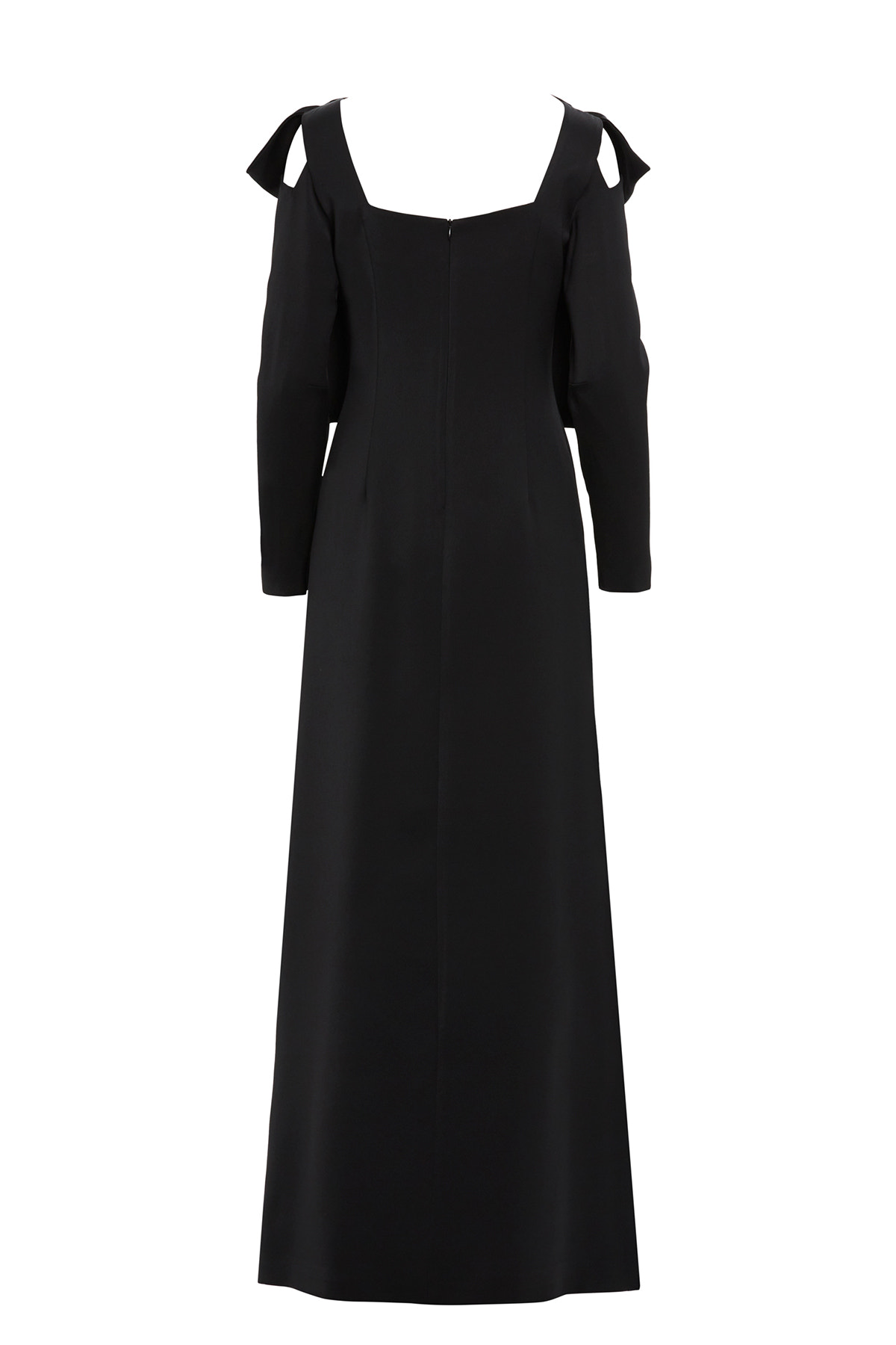 Omuz Üstü Fiyonk Detaylı Astarlı Uzun Elbise