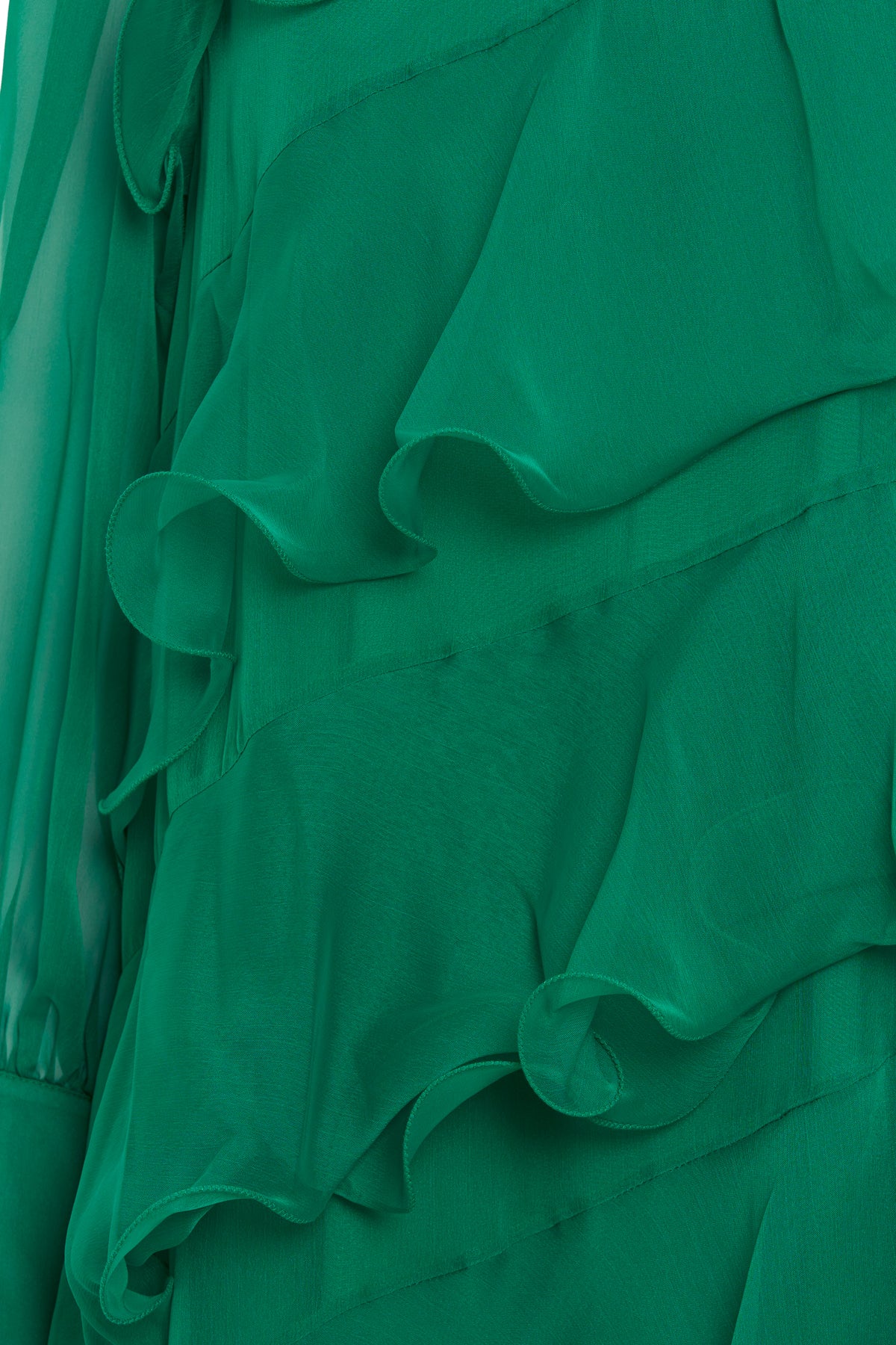 Asimetrik Volan Detaylı Uzun Kollu Astarlı Uzun Boy Elbise