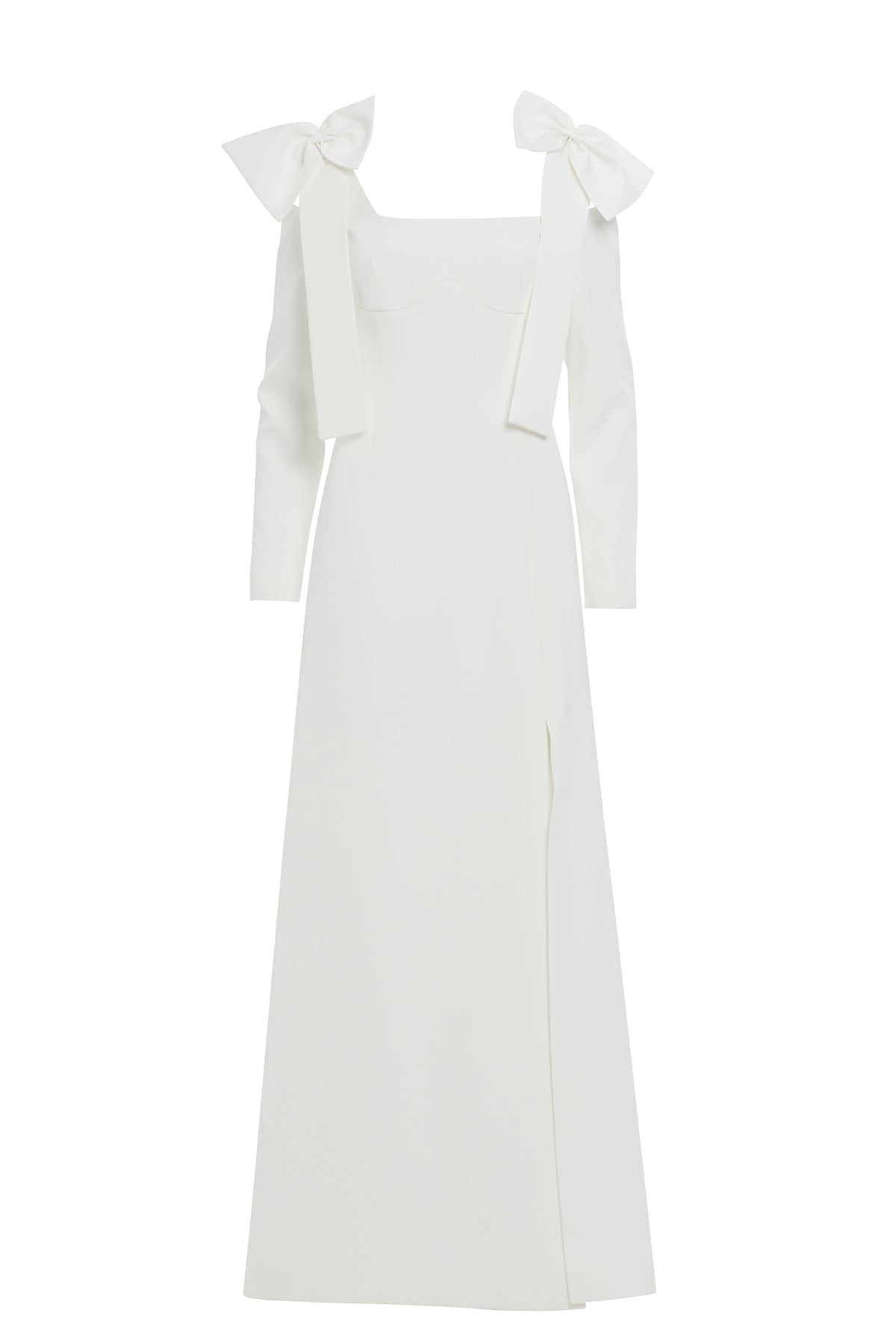 Omuz Üstü Fiyonk Detaylı Astarlı Uzun Elbise