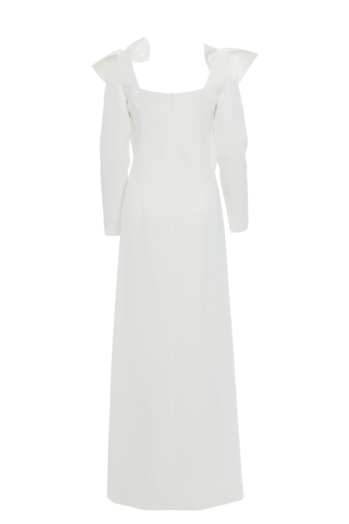 Omuz Üstü Fiyonk Detaylı Astarlı Uzun Elbise