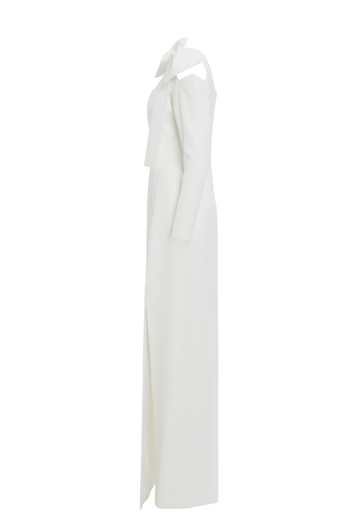 Omuz Üstü Fiyonk Detaylı Astarlı Uzun Elbise