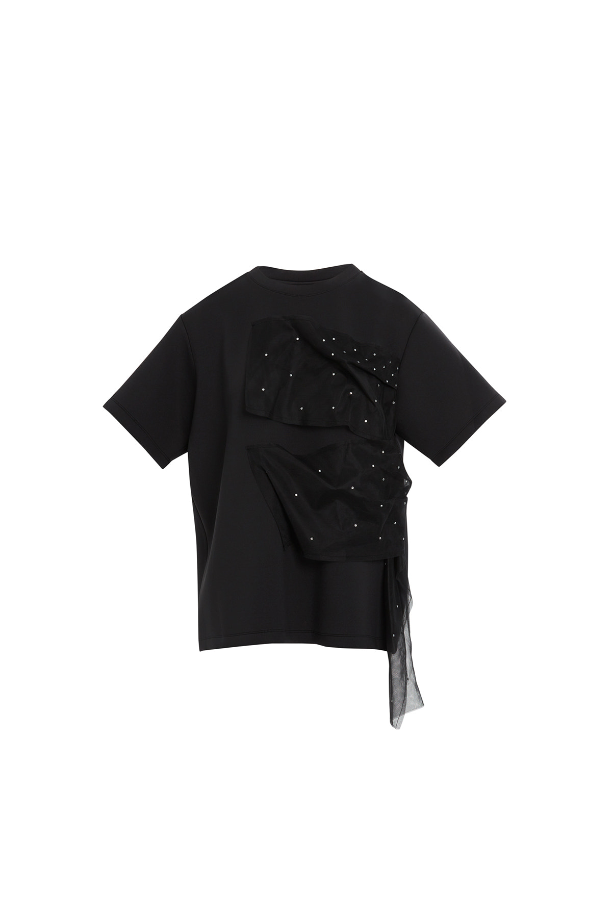 Tül Ve Boncuk Detaylı Siyah T-shirt