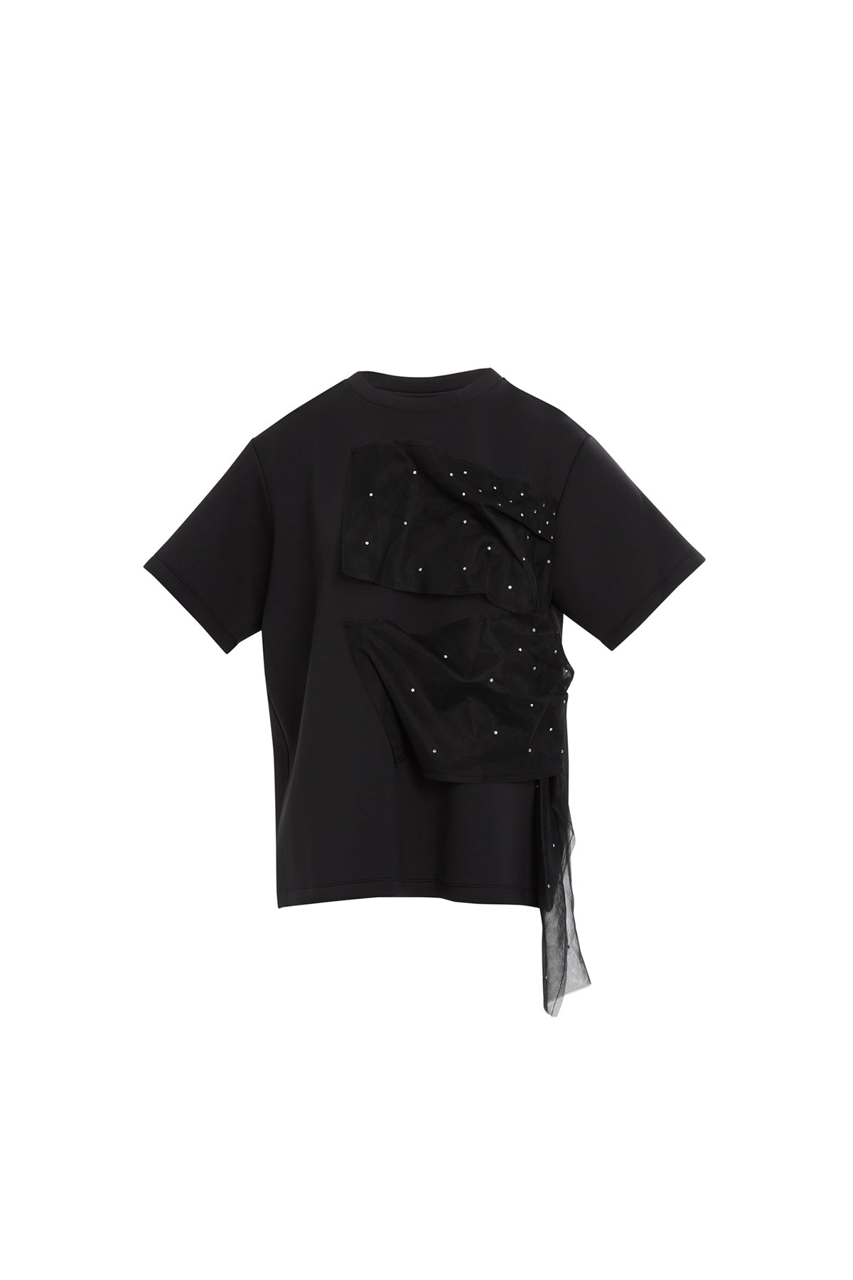 Tül Ve Boncuk Detaylı Siyah T-shirt