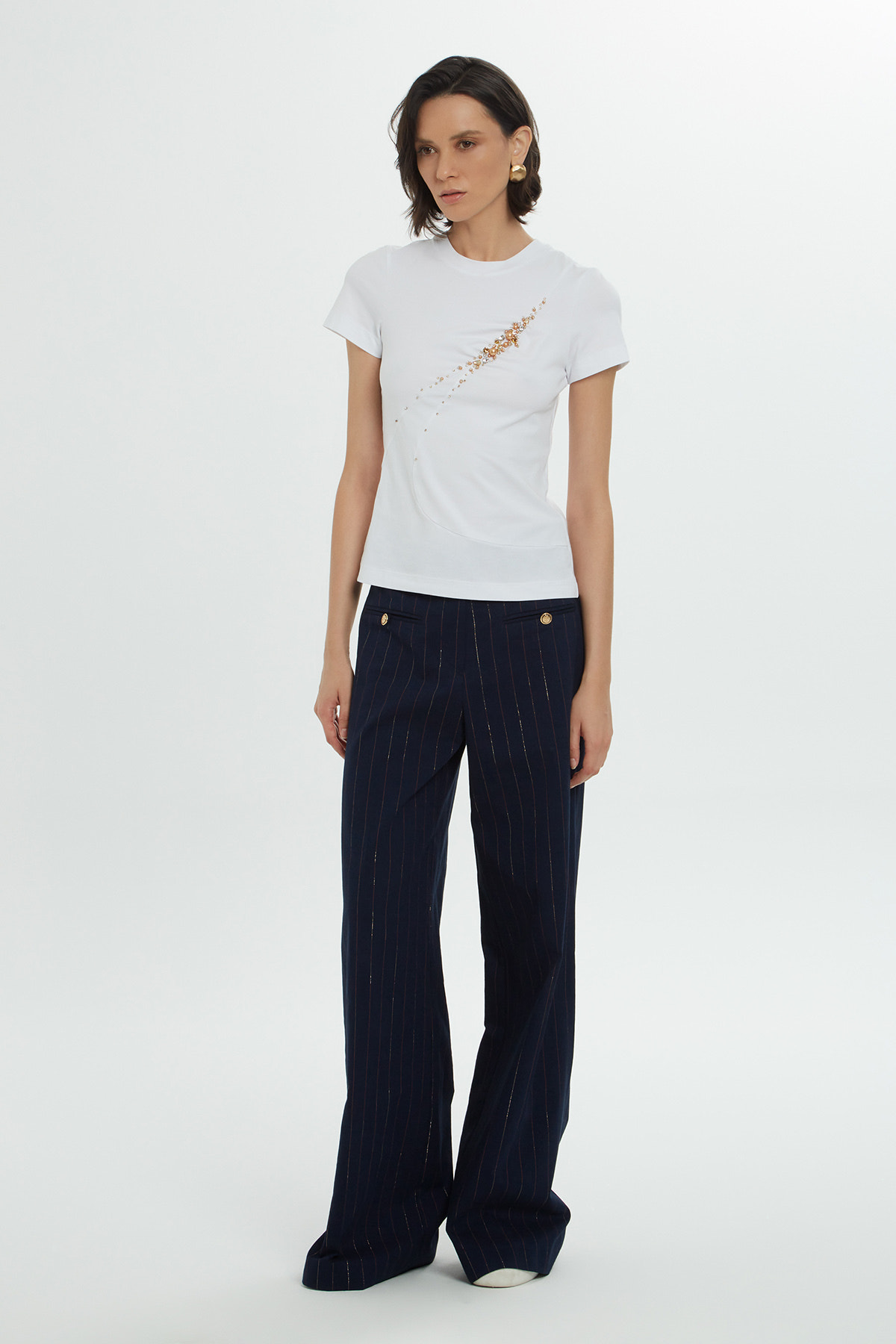 İnci Ve Detaylı Kısa Kollu T-shirt